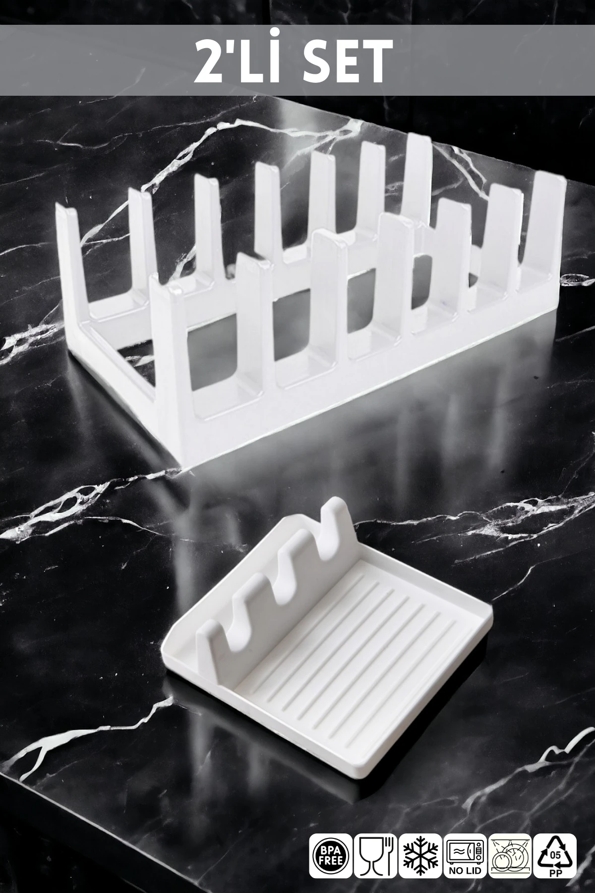 2'li Mutfak Seti Beyaz Tencere Kapak Düzenleyici