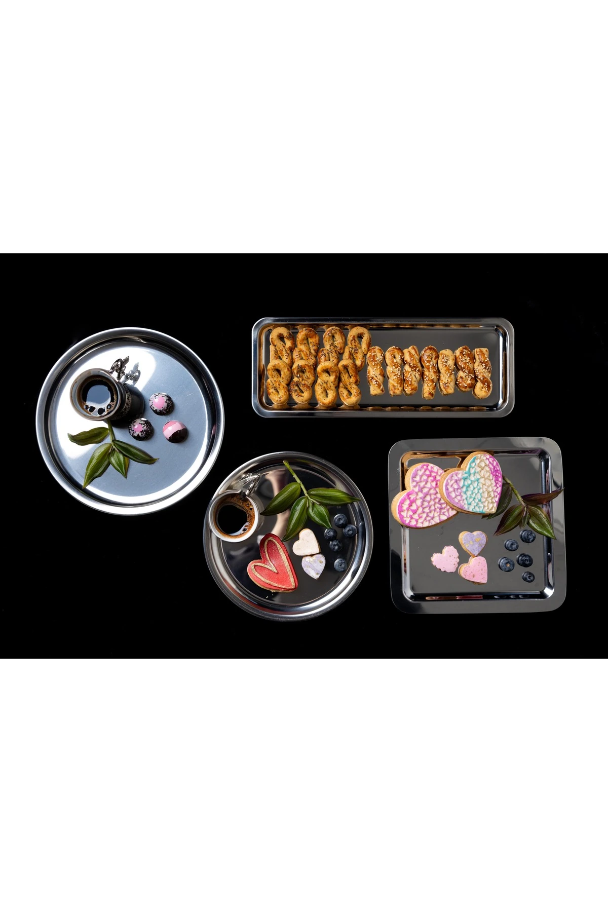 4'lü Sunum Tepsisi Kare,yuvarlak,baton Dekoratif Servis Tepsisi