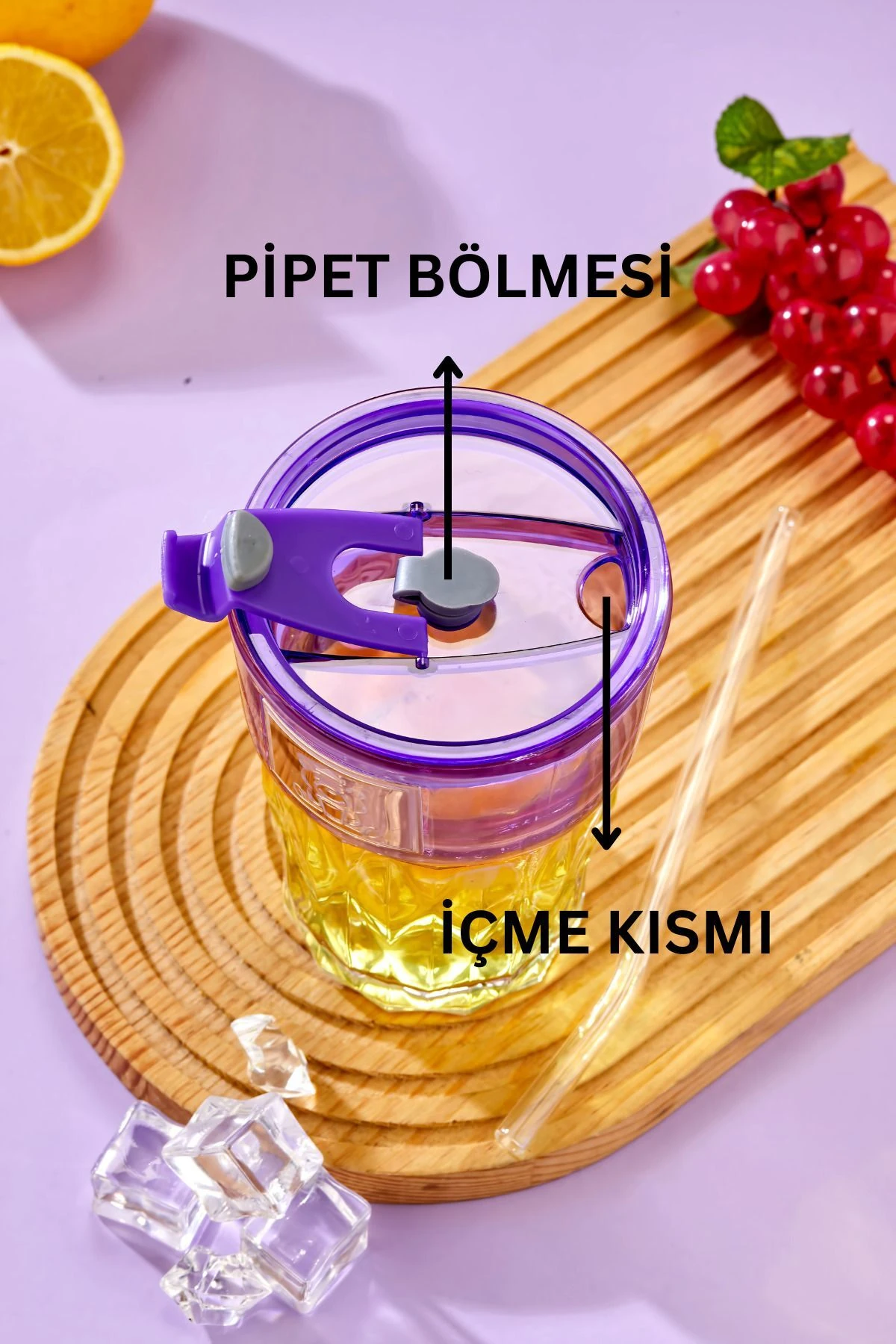 Ayıcık Logolu , Cam Pipetli, Sızdırmaz Kapaklı - Mor - TEKLİ