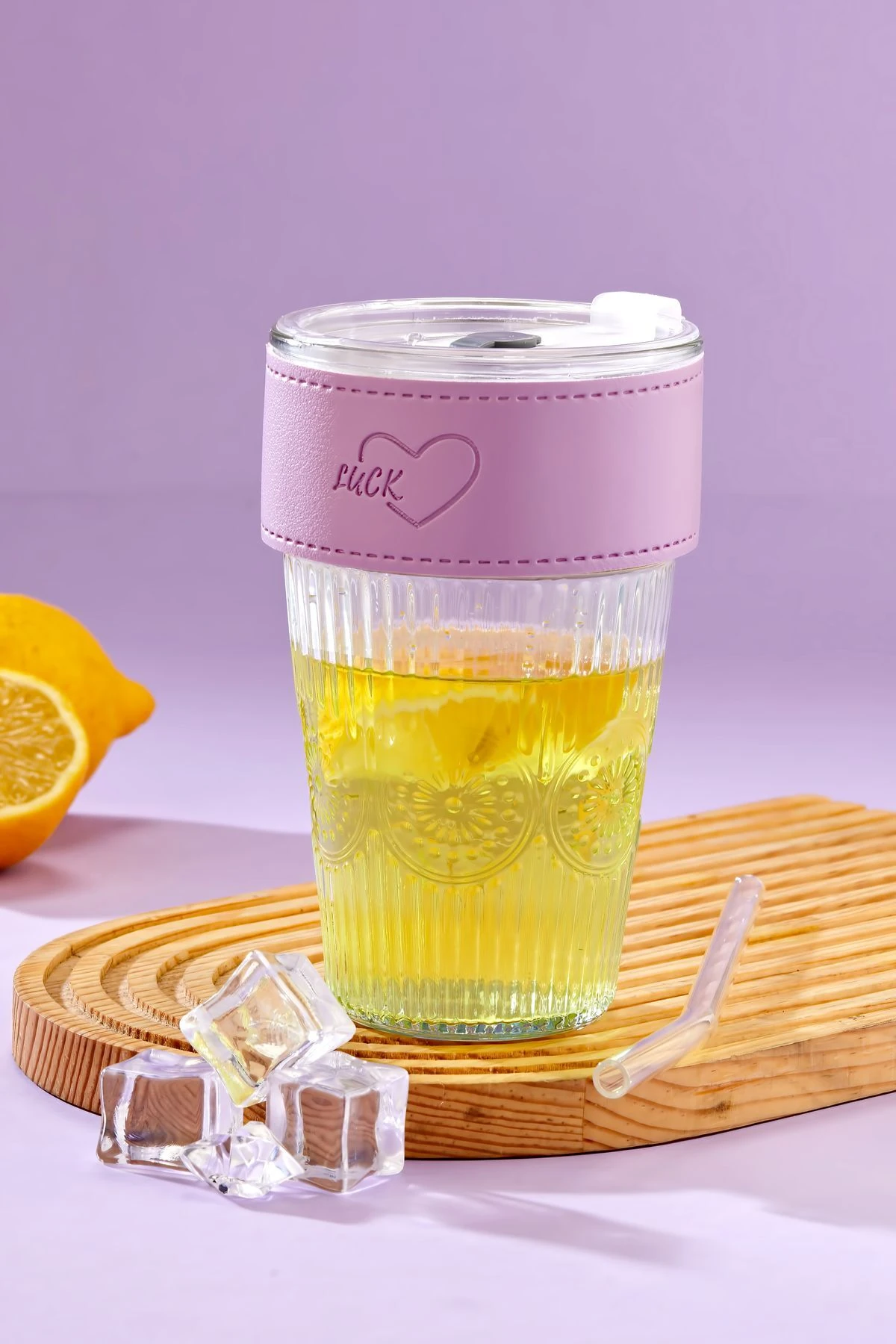 Cam Pipetli, Sızdırmaz Kapaklı -Mor Şeritli Cam Bardak