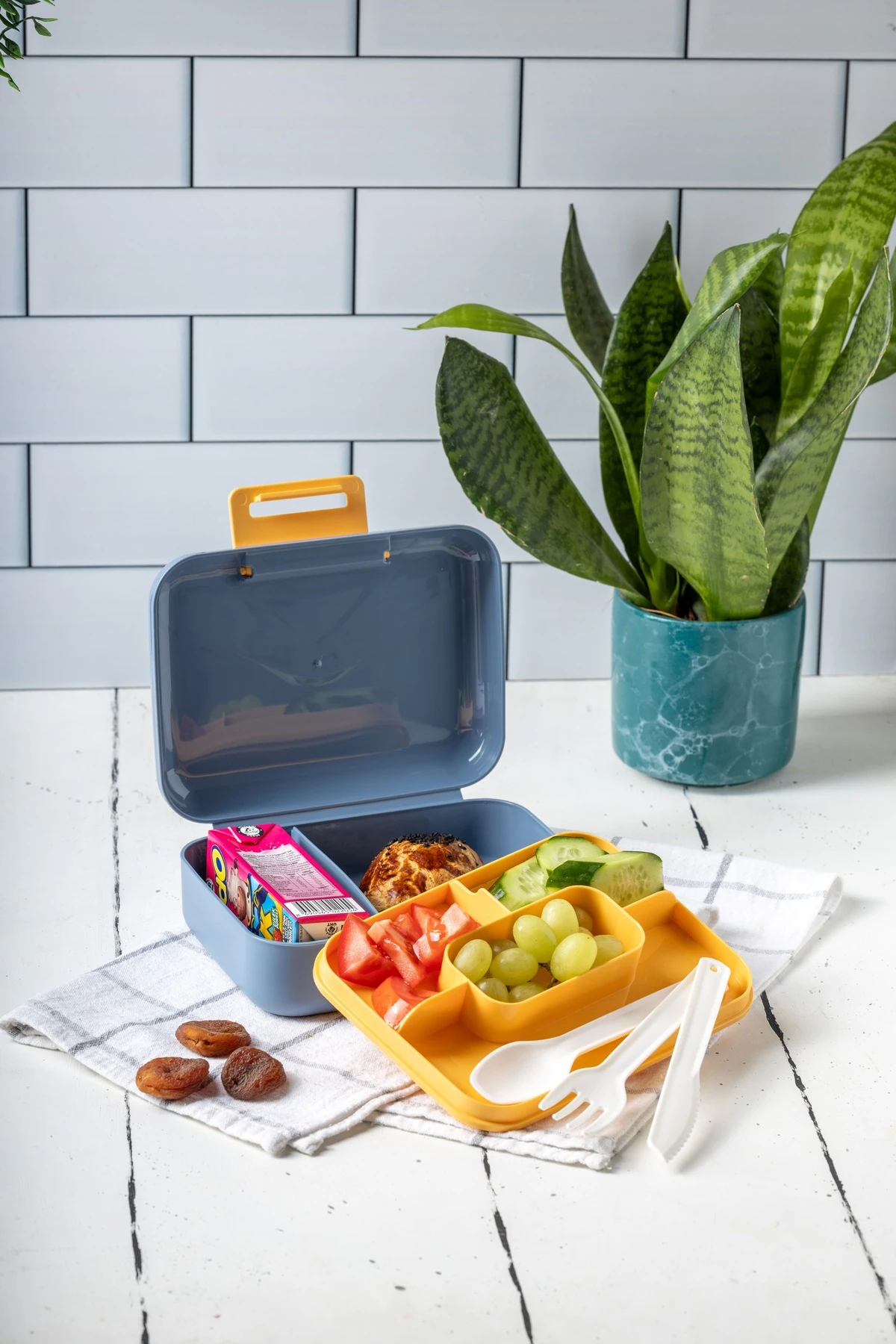 Beslenme kutusu 2 Katlı Çatal,Bıçak,Kaşık Setli ANTRASİT