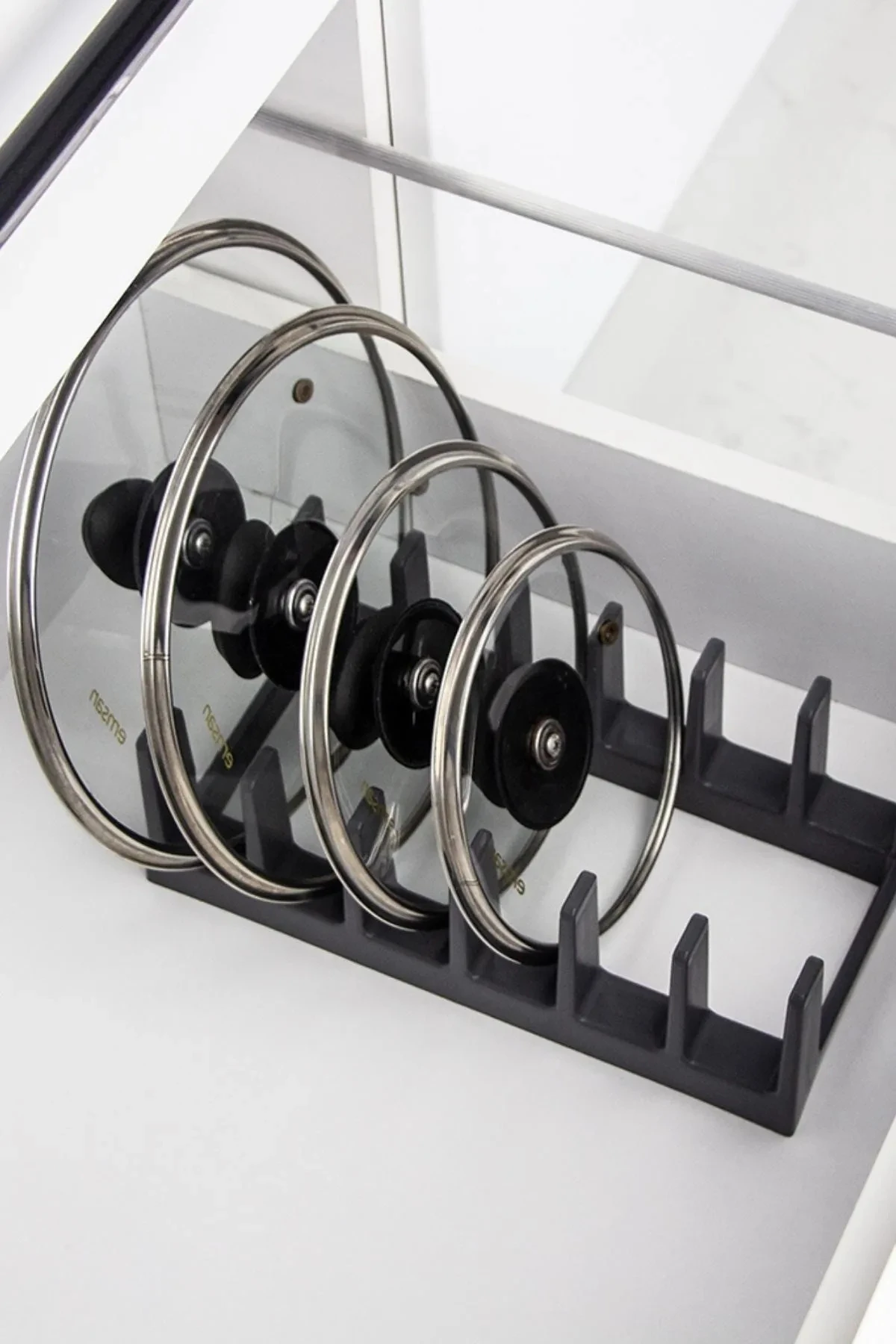 2'li Mutfak Seti Antrasit Tencere Kapak Düzenleyici Ve Kepçe Tutma Aparatı