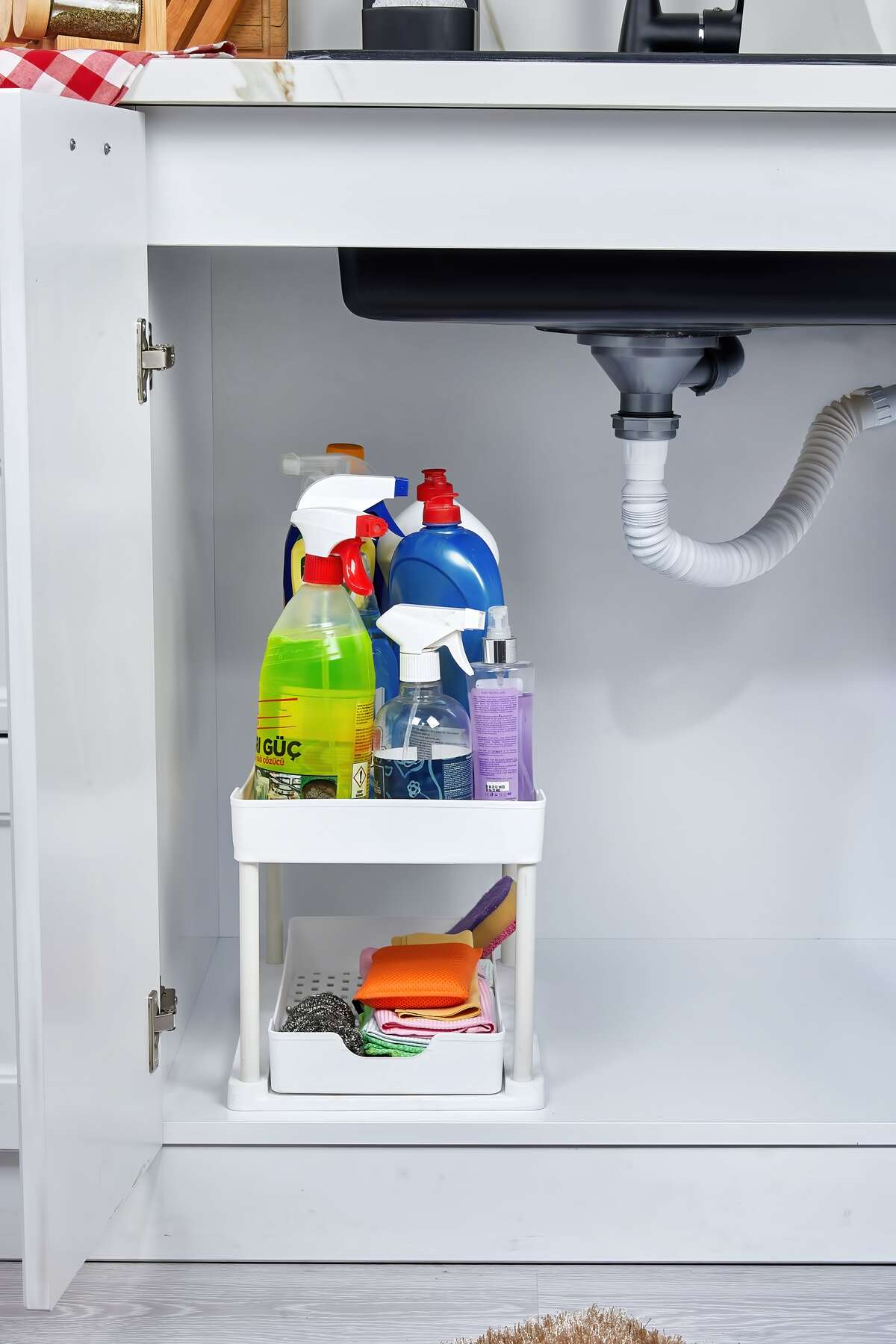 2 Katlı Çok Amaçlı Evye Altı Düzenleyici Beyaz