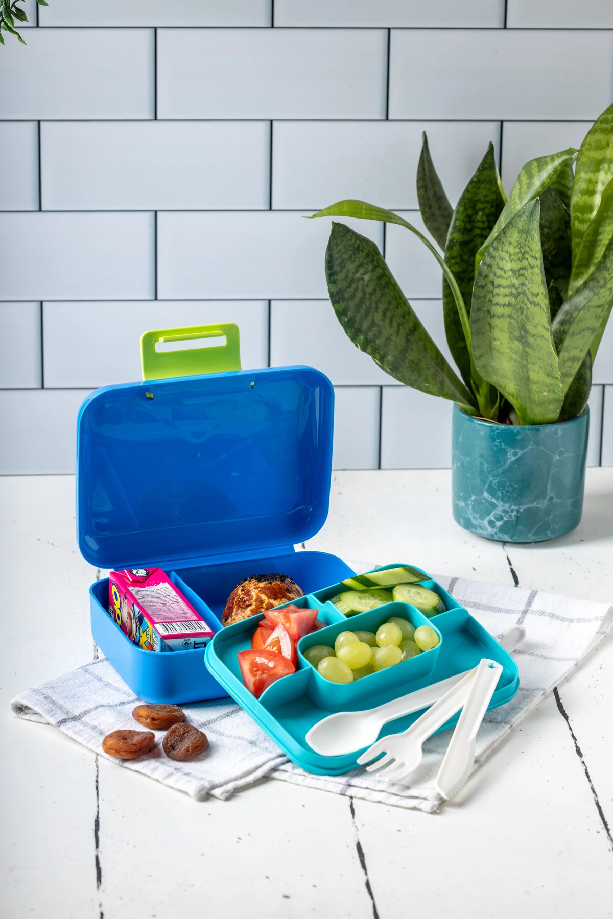 Beslenme Kutusu 2 Katlı Çatal,bıçak,kaşık Setli