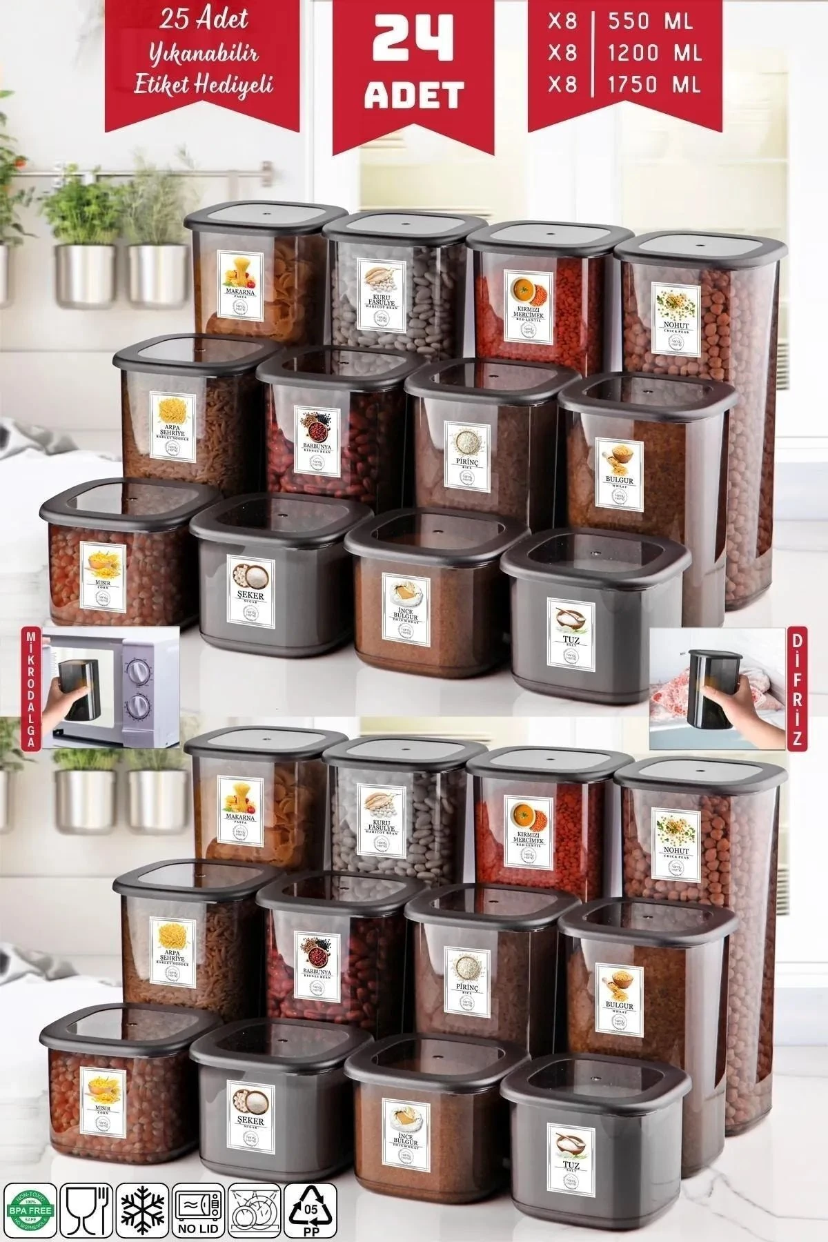 Etiketli 24lü Antrasit Ekonomik Kırılmaz Saklama Kabı