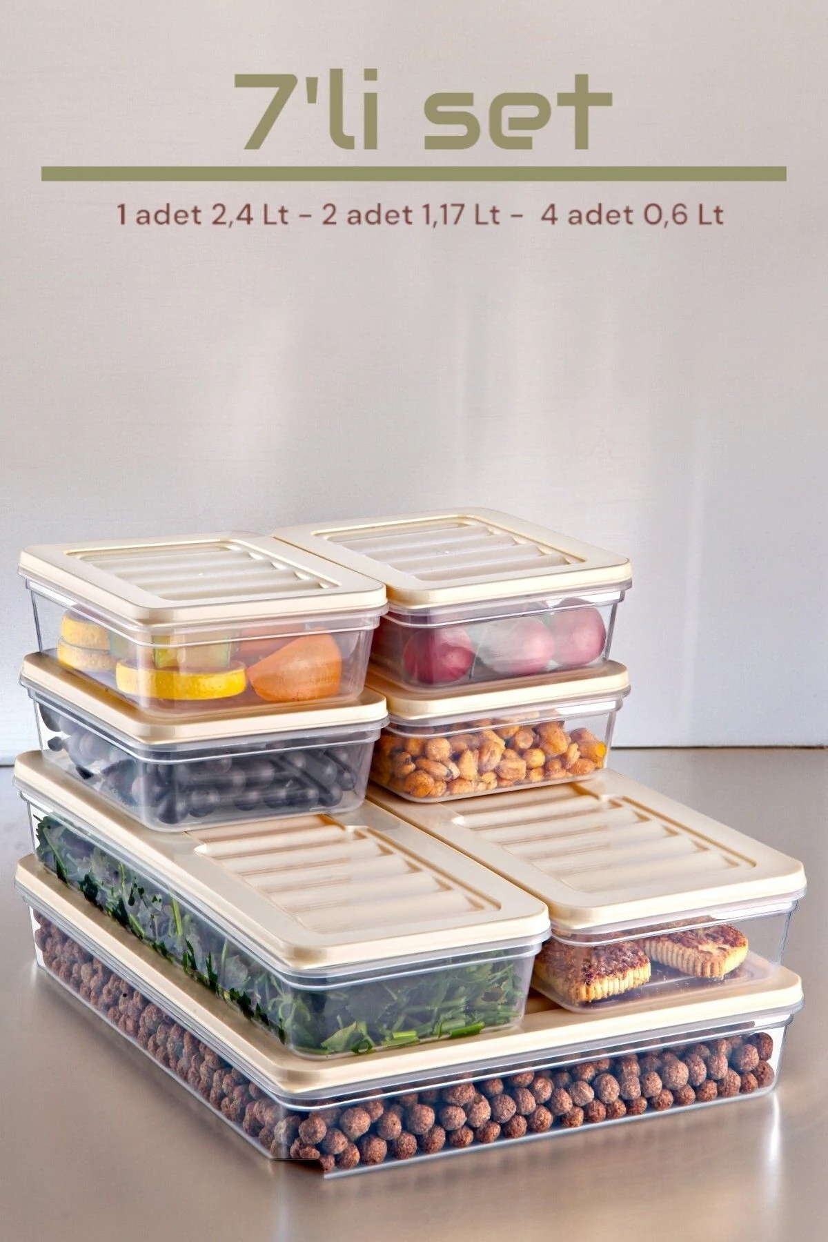 7'li Set Freshbox Mikrodalga Ve Difrize Uygun Saklama Kabı KREM