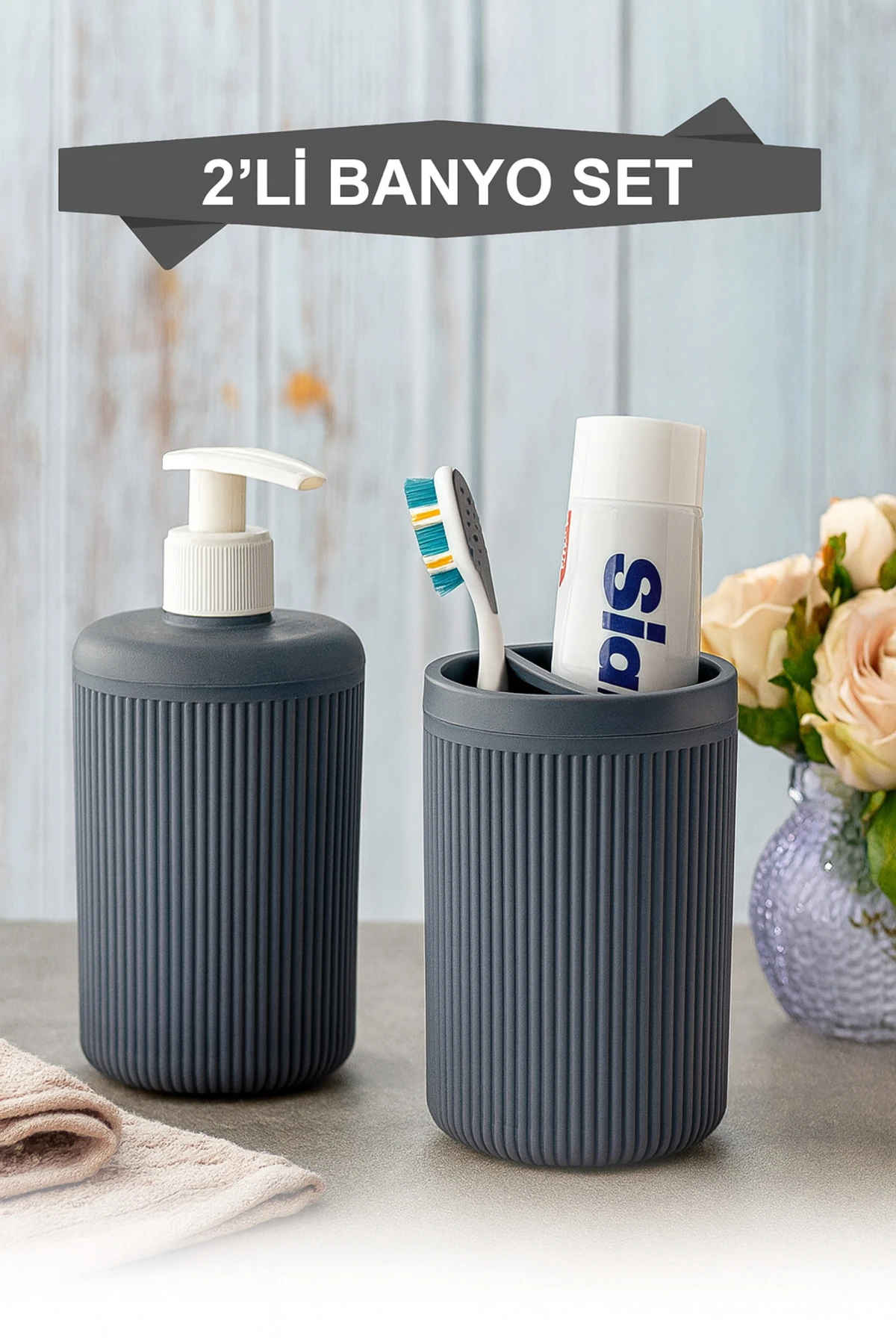 2'li Sabunluk Banyo Seti Antrasit