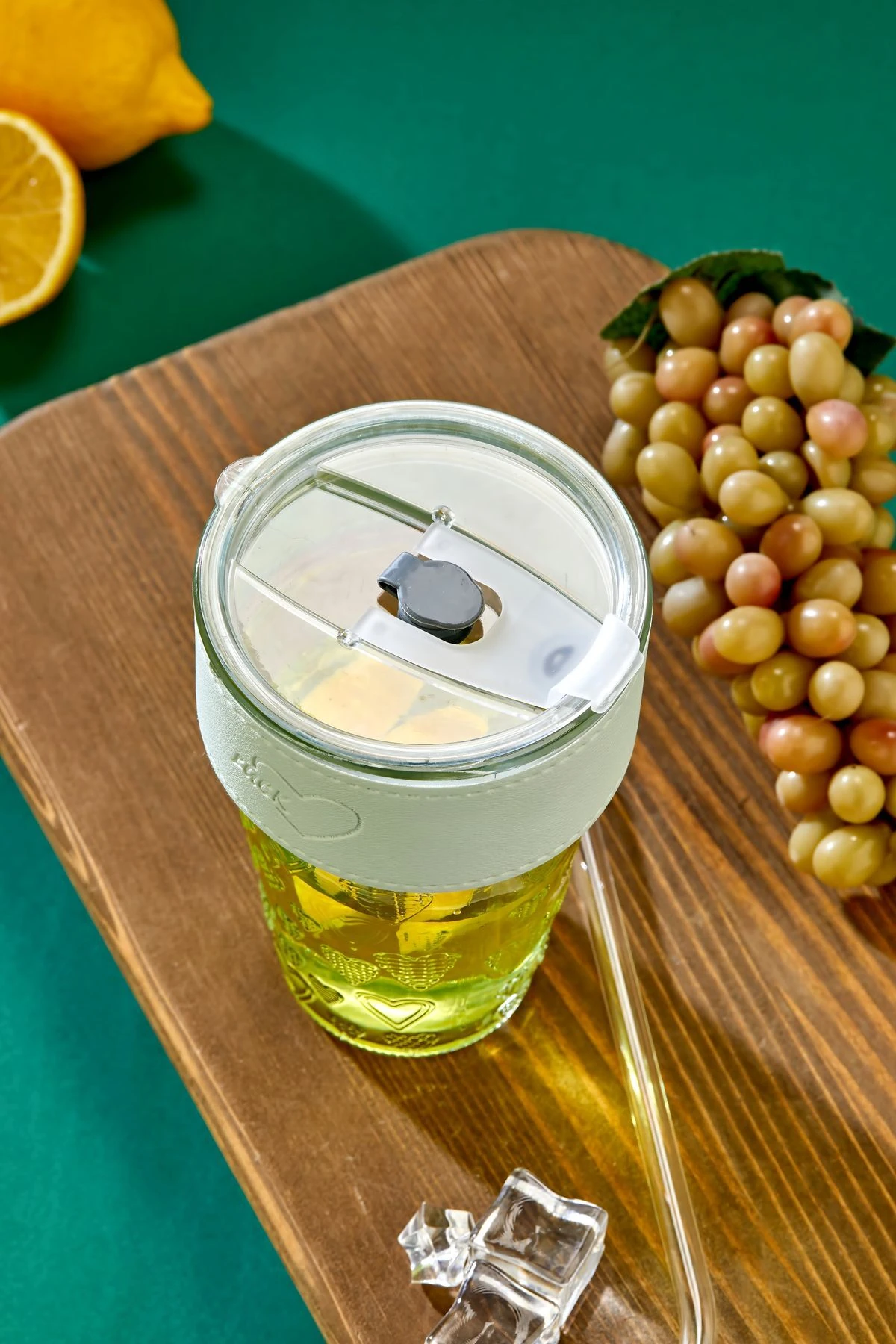 Cam Pipetli, Sızdırmaz Kapaklı -Gri Şeritli Cam Bardak