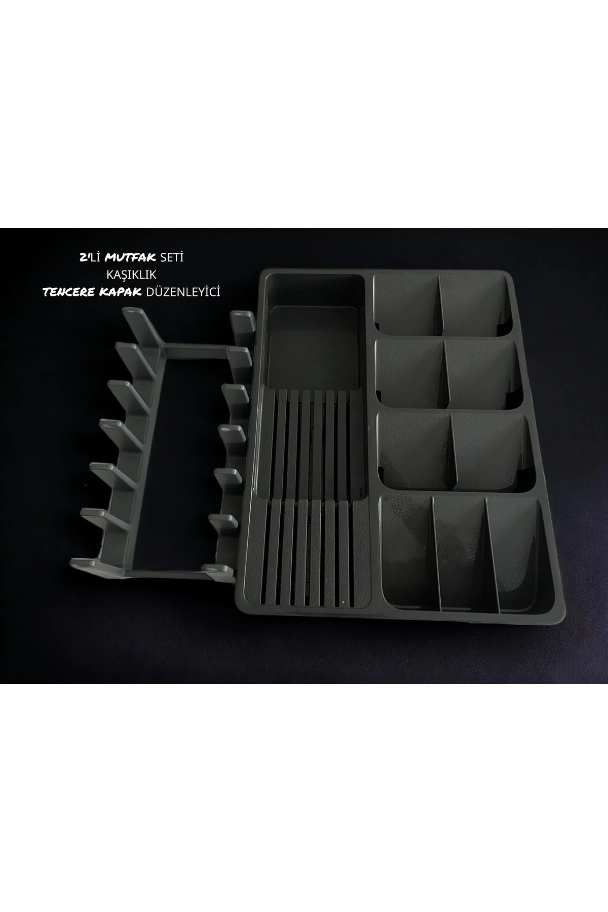 2'li Mutfak Seti Antrasit Kaşıklık - Tencere Kapak Düzenleyici