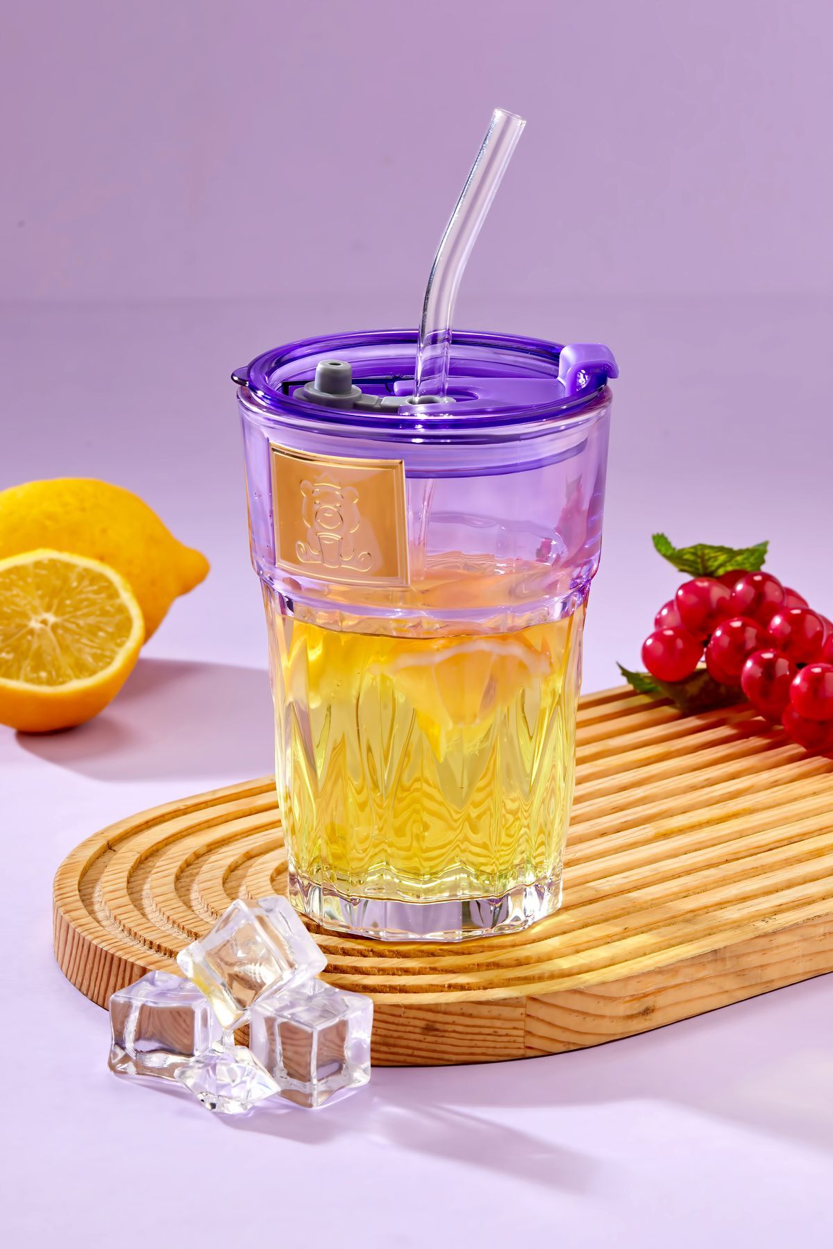 Ayıcık Logolu , Cam Pipetli, Sızdırmaz Kapaklı - Mor - TEKLİ