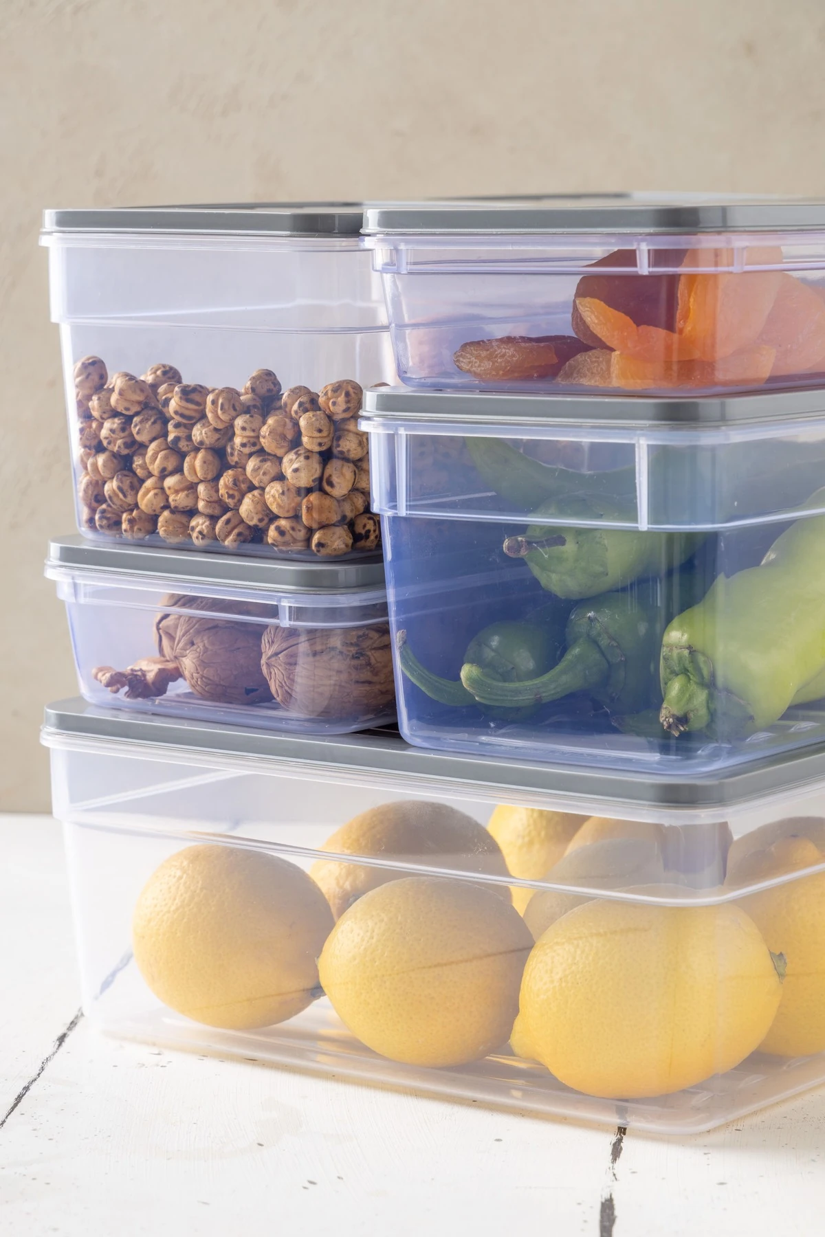 7'li Set New Freshbox Mikrodalga Ve Difrize Uygun Saklama Kabı Gri