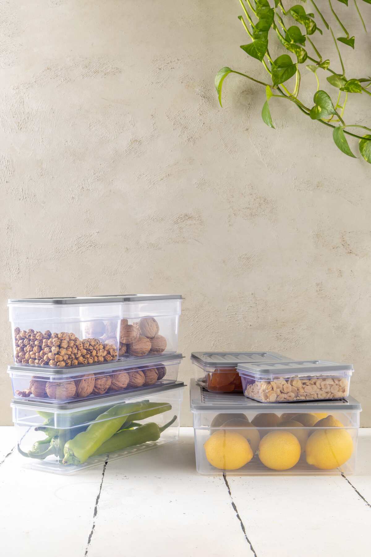 7'li Set New Freshbox Mikrodalga Ve Difrize Uygun Saklama Kabı Gri