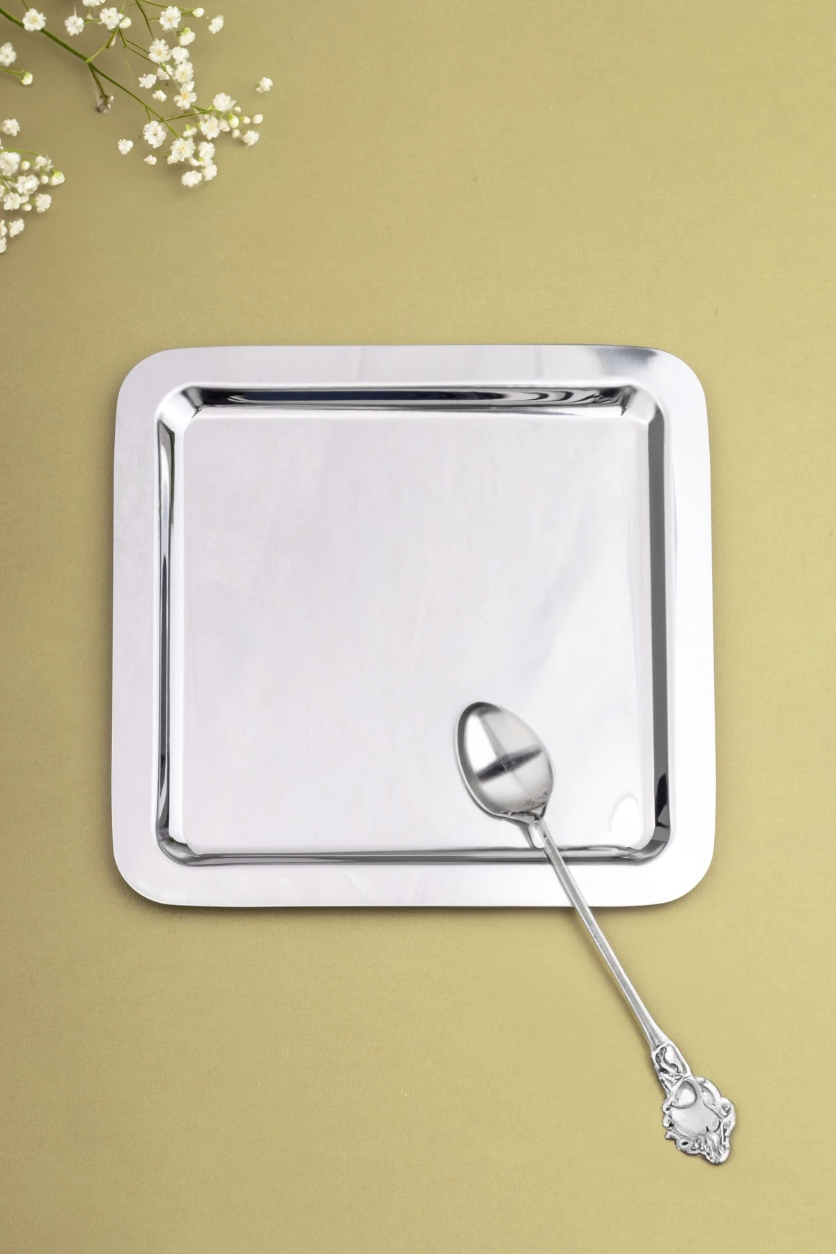 6'LI ÇELİK 22 CM KARE ÇAY,KAHVE,PASTA DEKORATİF SERVİS TEPSİSİ