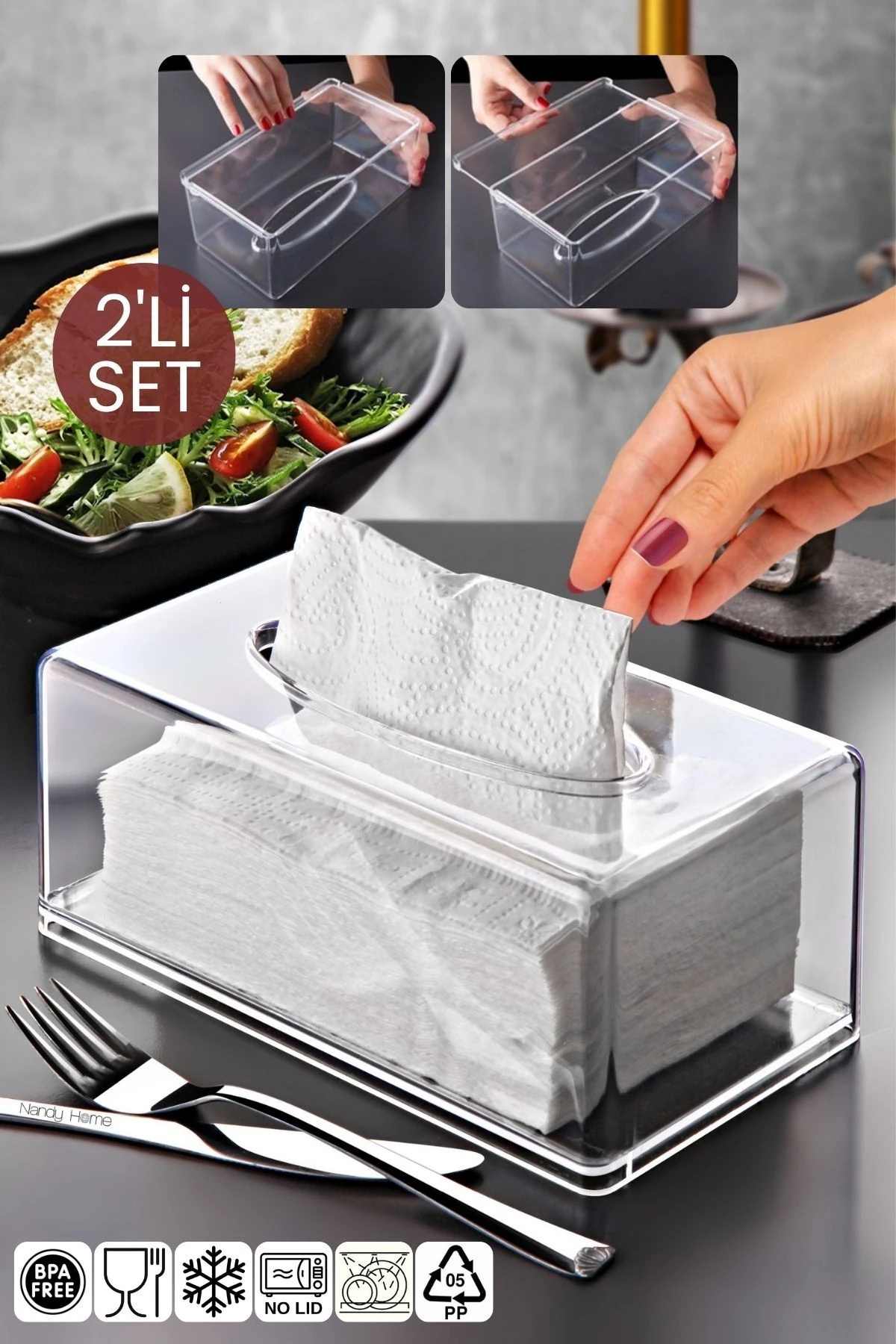 2'Li Set Clear Peçete Organizeri