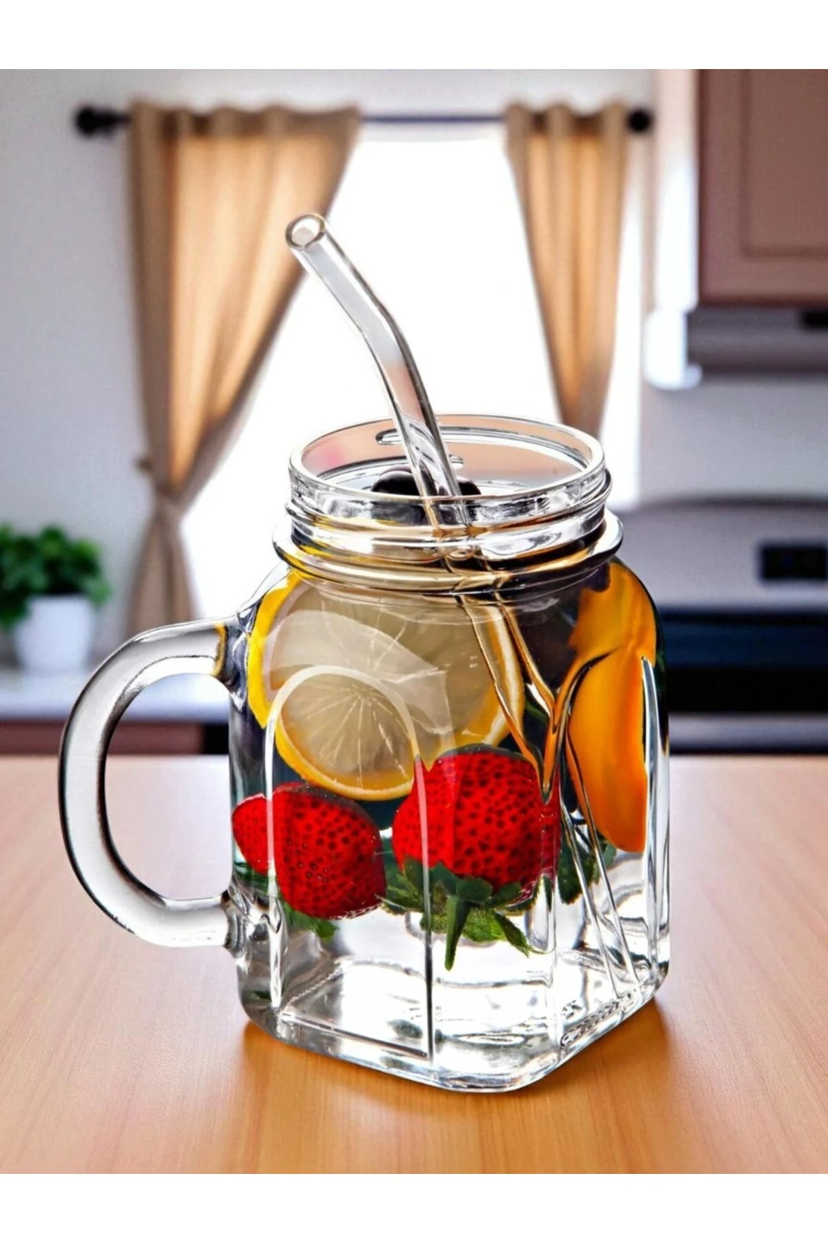 KULPLU KAVANOZ MODEL CAM PİPETLİ BARDAK 1 ADET