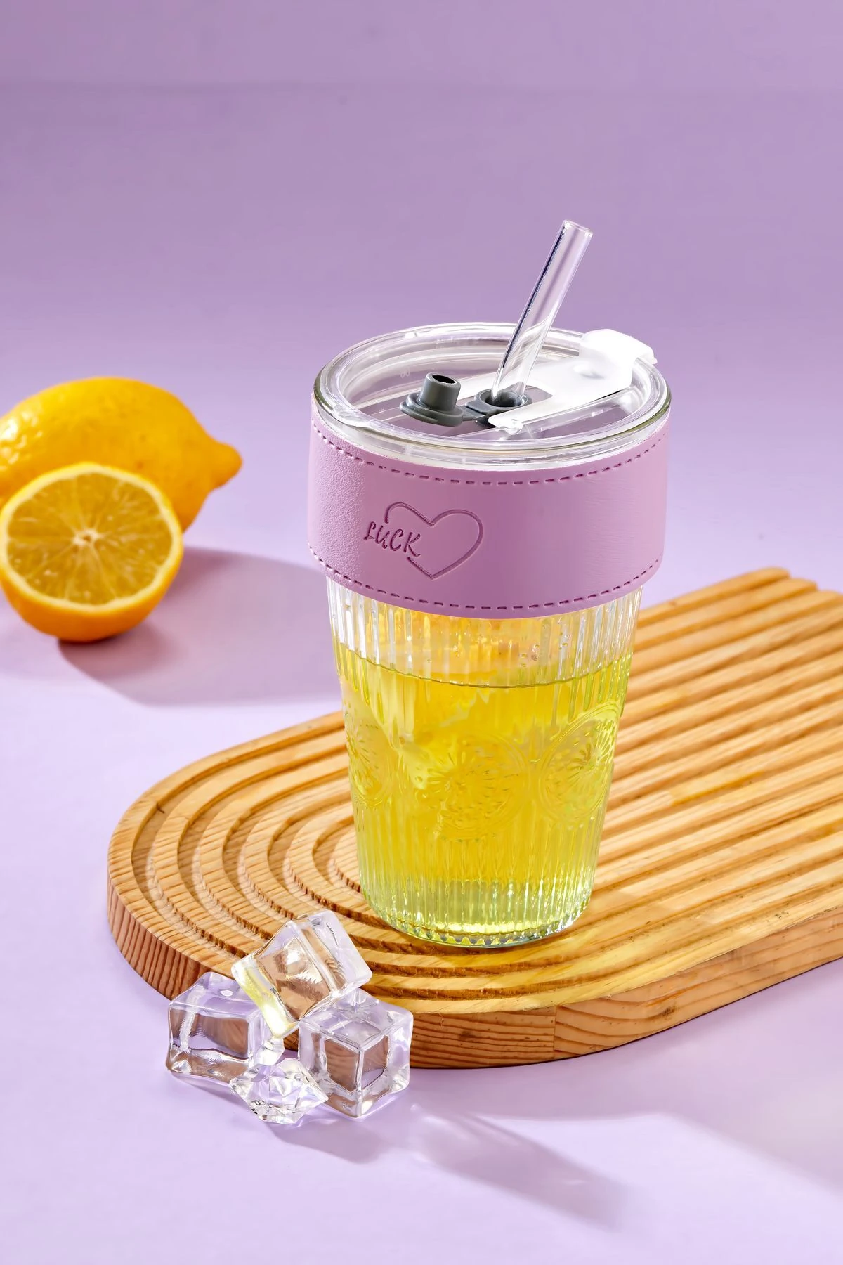 Cam Pipetli, Sızdırmaz Kapaklı -Mor Şeritli Cam Bardak