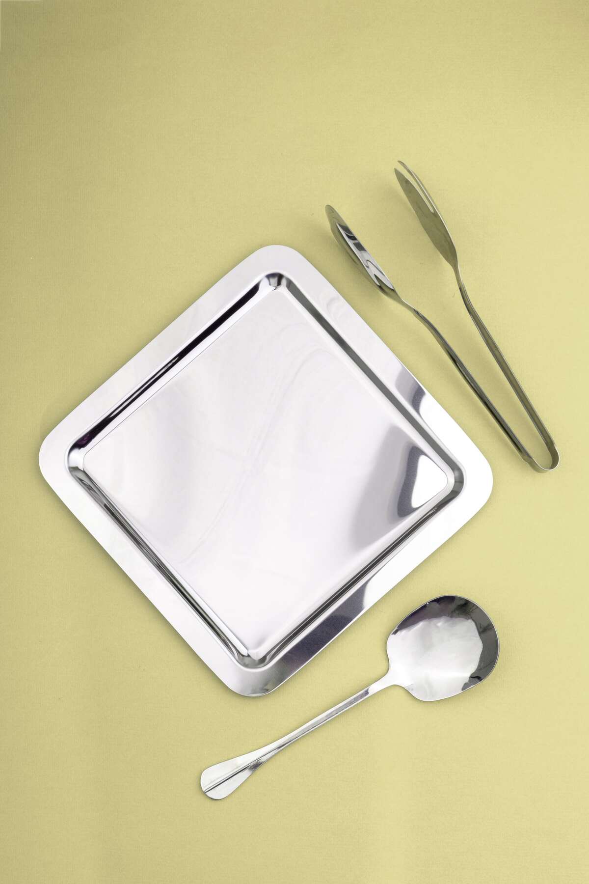 4'LÜ ÇELİK 22 CM KARE ÇAY,KAHVE,PASTA DEKORATİF SERVİS TEPSİSİ