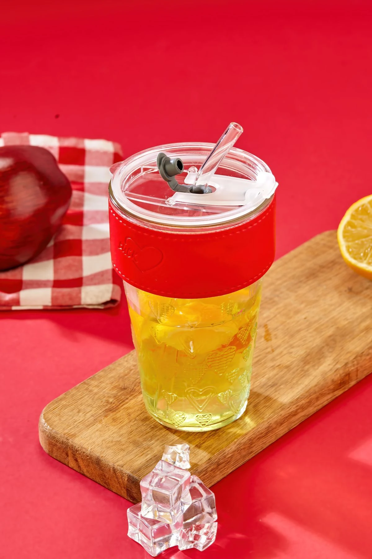 Cam Pipetli, Sızdırmaz Kapaklı -Kırmızı Şeritli Cam Bardak