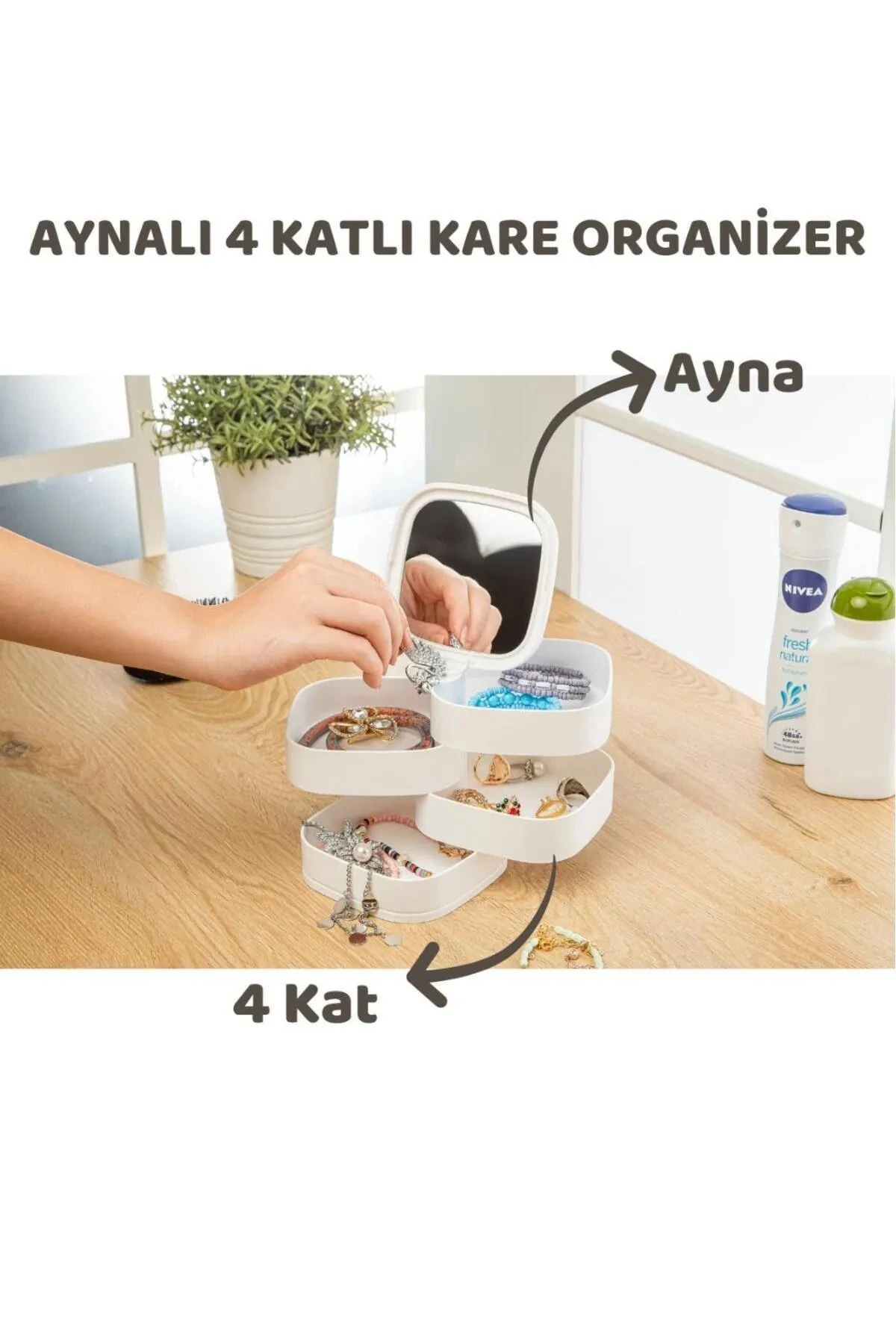 AYNALI 4 KATLI KARE ORGANİZER