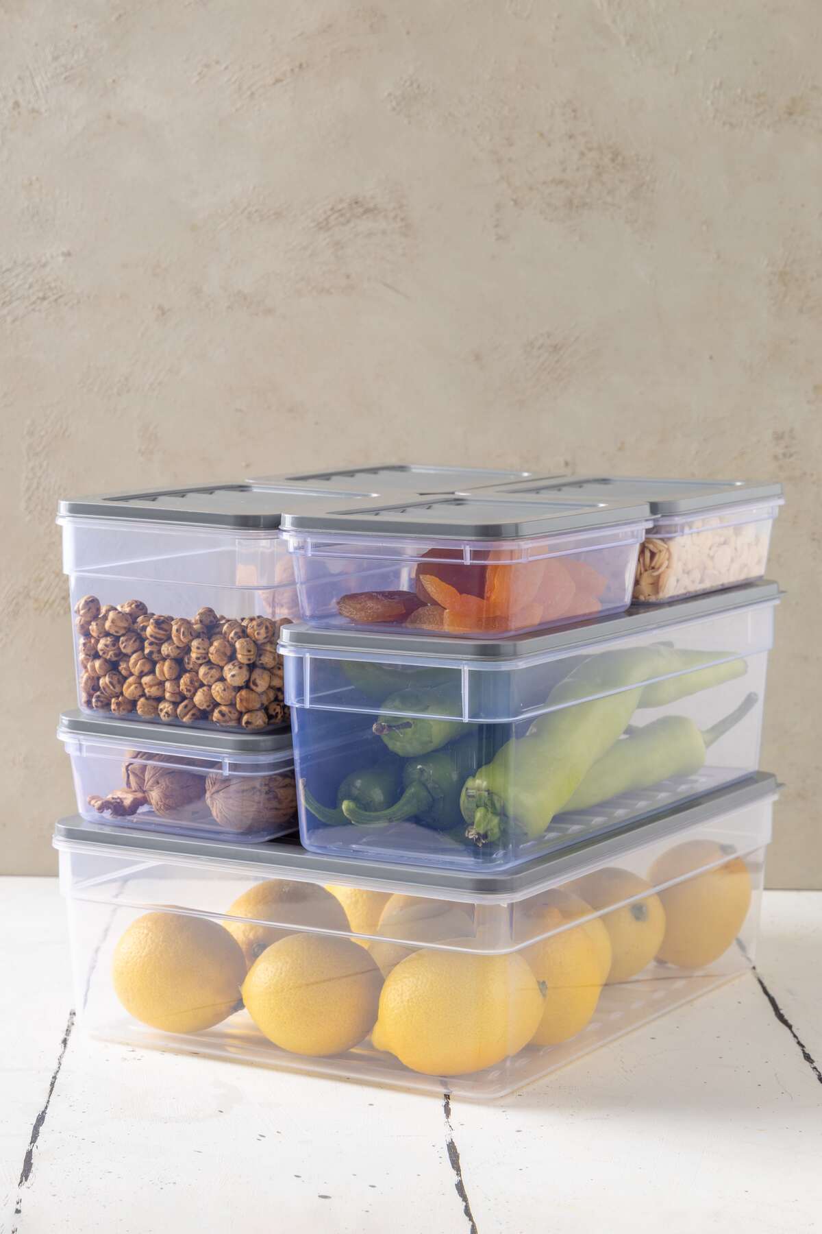 7'li Set New Freshbox Mikrodalga Ve Difrize Uygun Saklama Kabı Gri