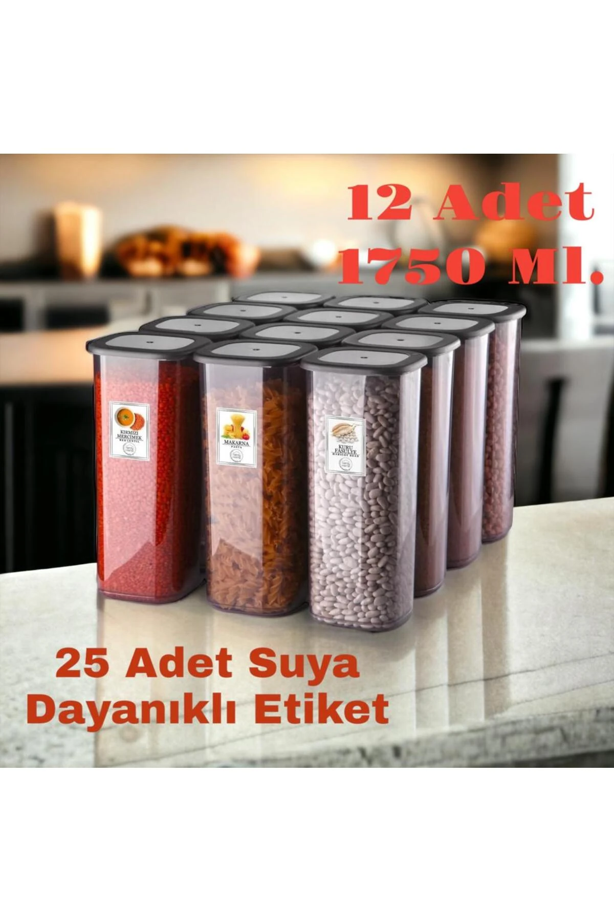 Etiketli 12 Adet 1750 Ml Antrasit Ekonomik Kırılmaz Saklama Kabı