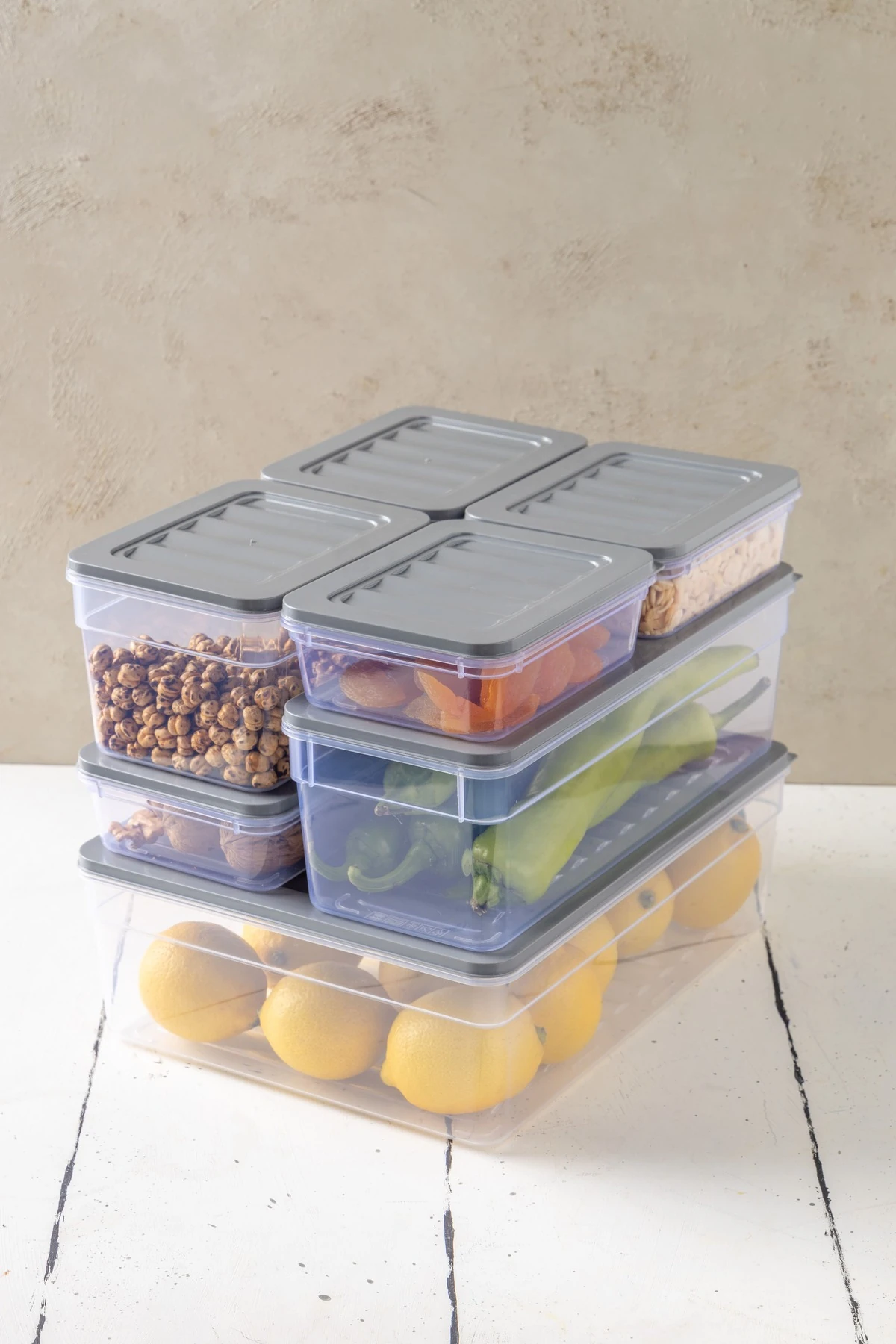 7'li Set New Freshbox Mikrodalga Ve Difrize Uygun Saklama Kabı Gri