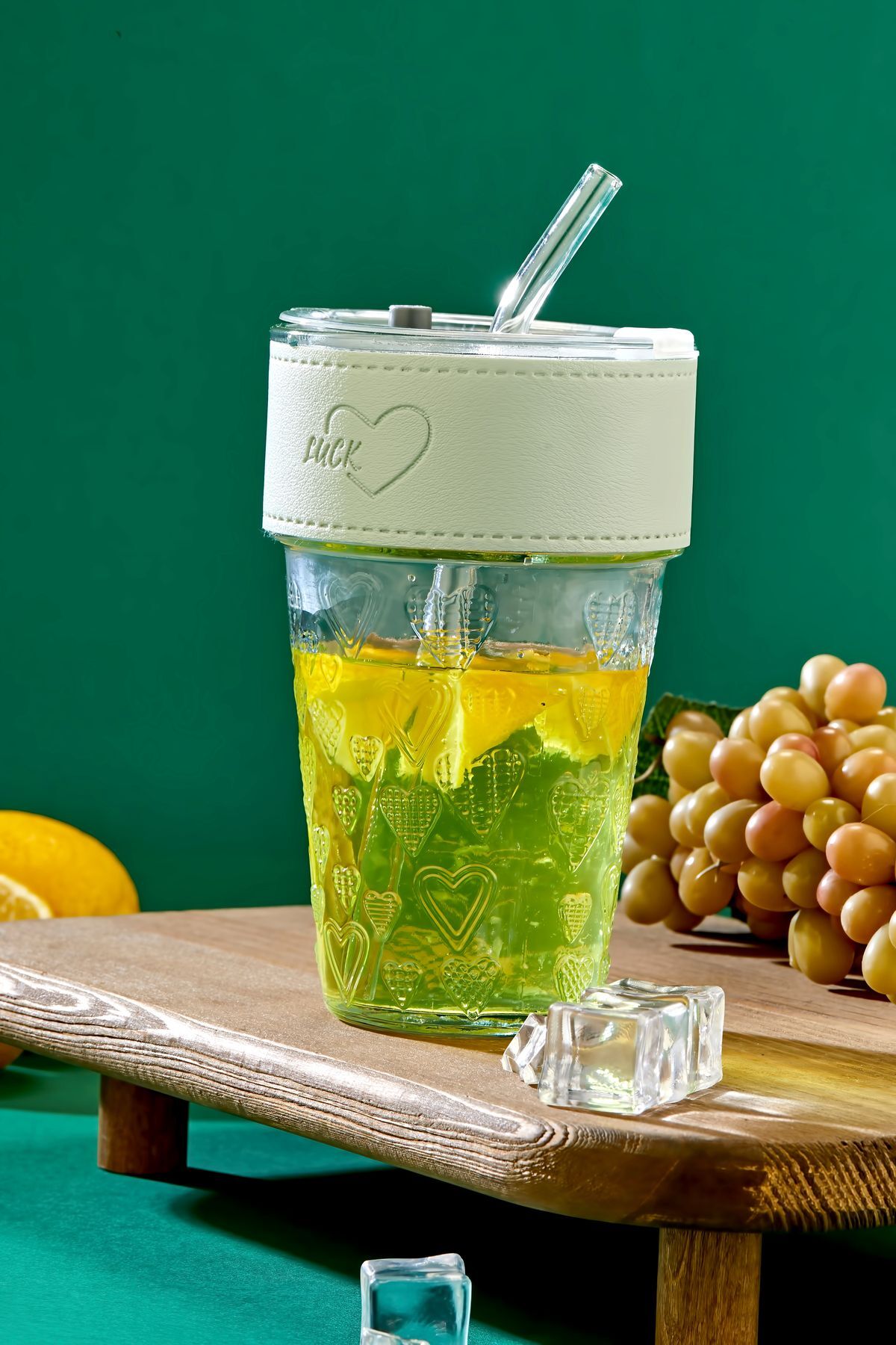 Cam Pipetli, Sızdırmaz Kapaklı -Gri Şeritli Cam Bardak