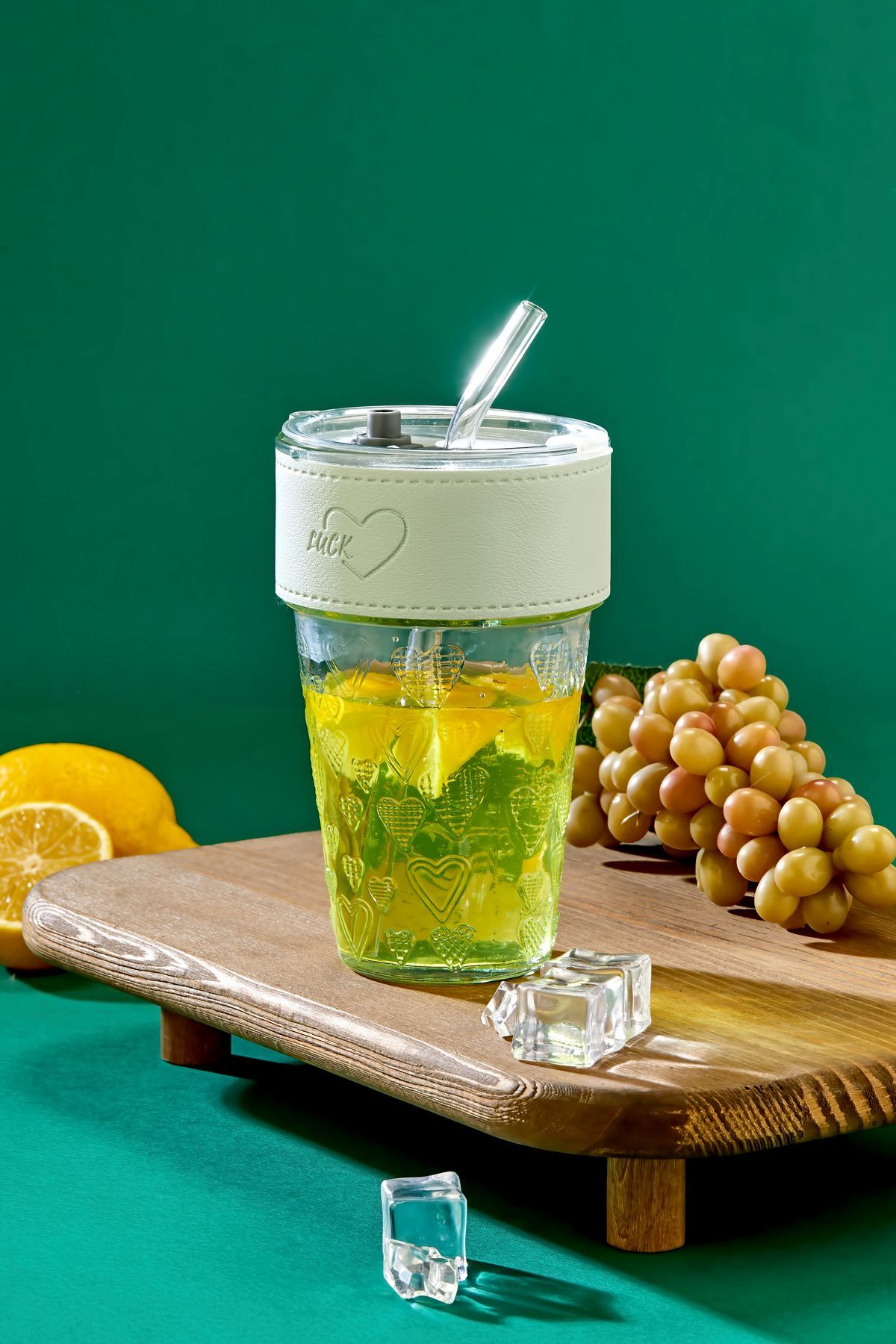 Cam Pipetli, Sızdırmaz Kapaklı -Gri Şeritli Cam Bardak