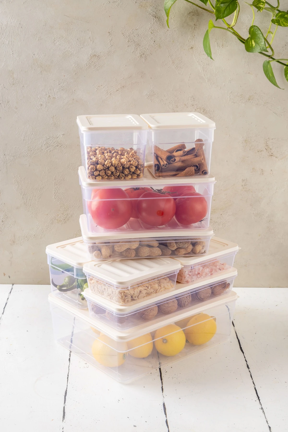 9 Lu Set NEW Freshbox Mikrodalga Ve Difrize Uygun Saklama Kabı KREM