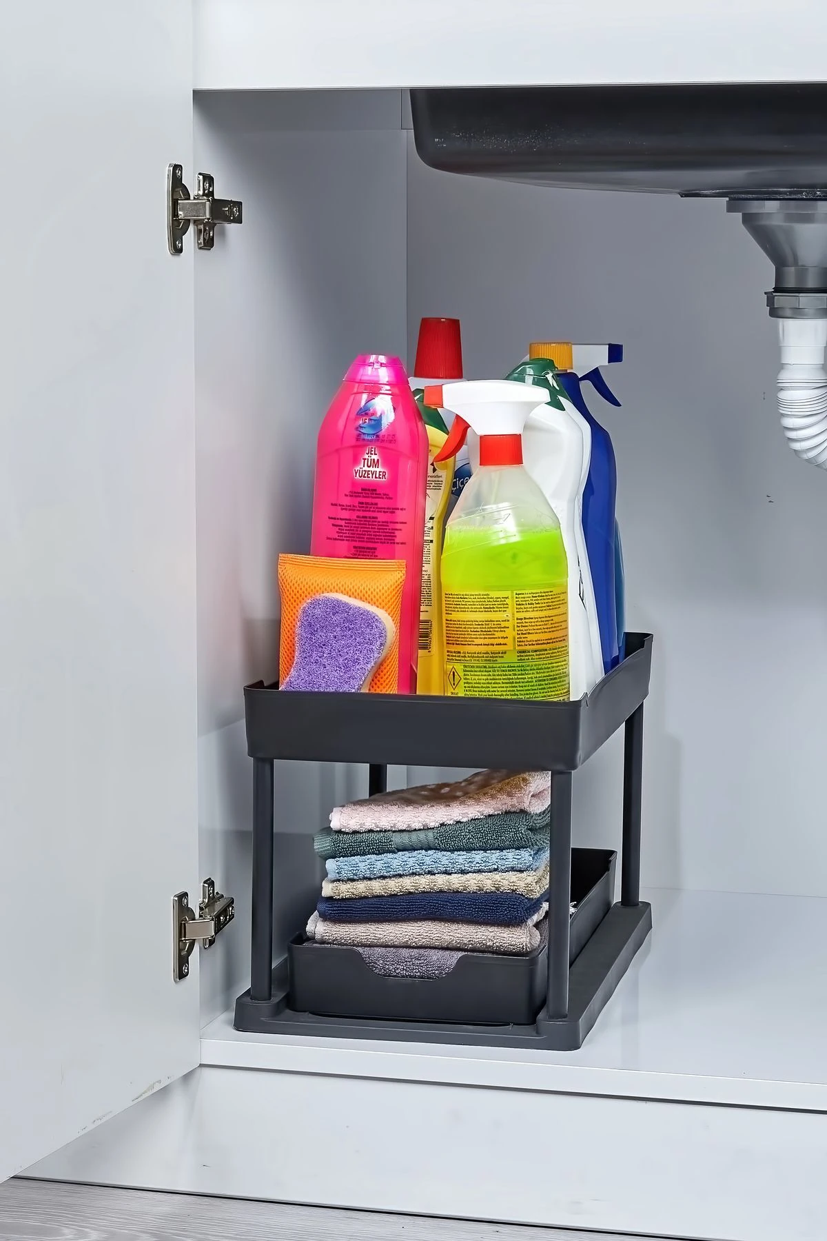 2 Katlı Çok Amaçlı Evye Altı Düzenleyici Siyah