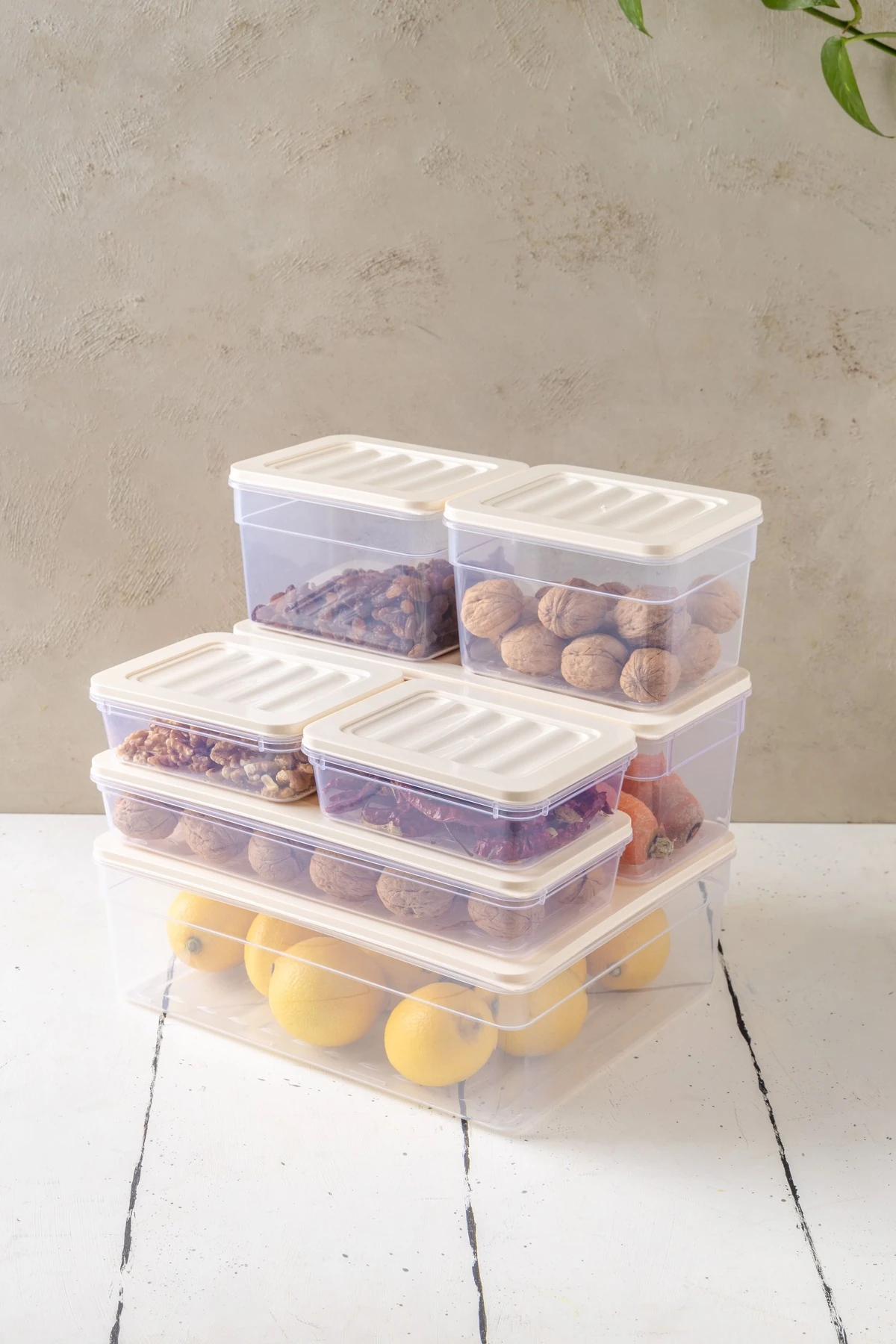 7'li Set New Freshbox Mikrodalga Ve Difrize Uygun Saklama Kabı KREM