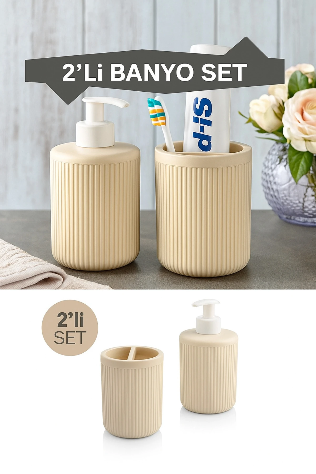 2'li Sabunluk Banyo Seti Bej