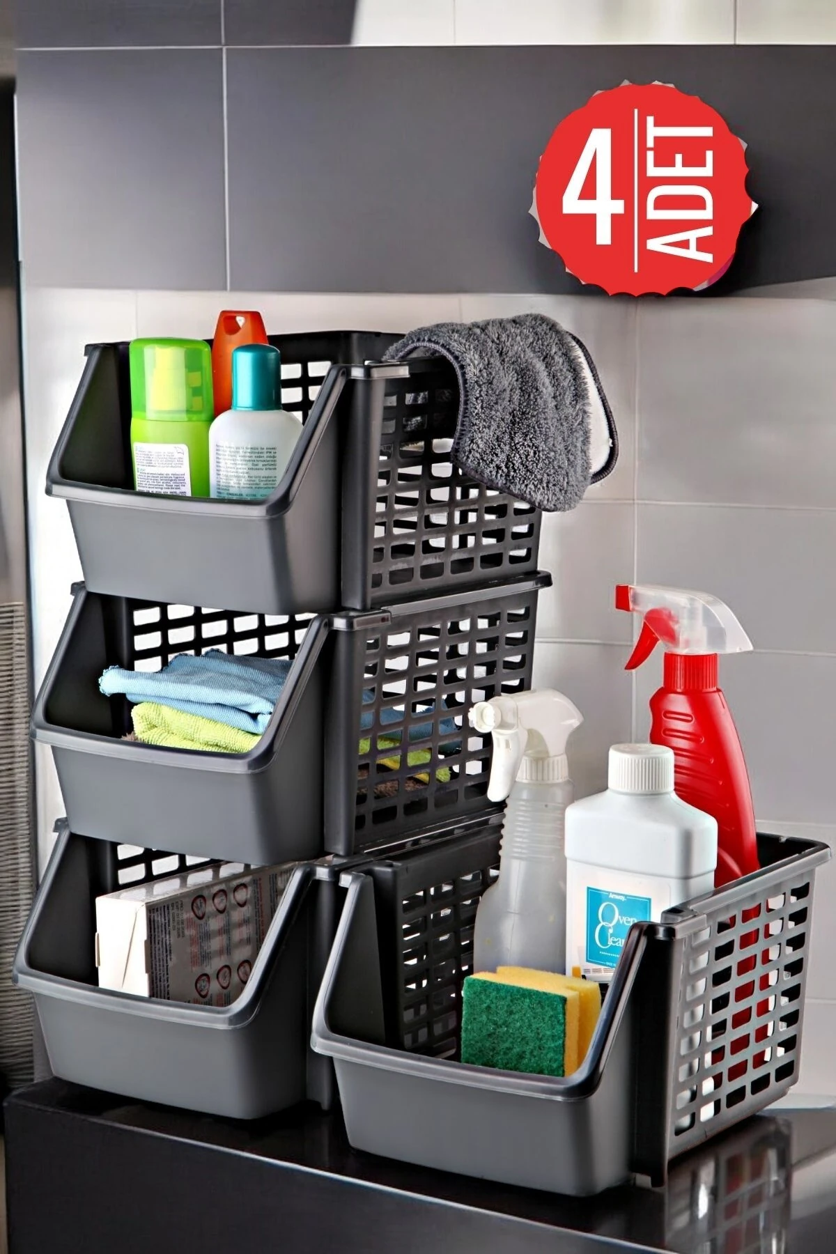 4 Adet Çok Amaçlı Dolap Içi, Evye Altı Ve Buzdolabı İçi Katlı Düzenleyici Antrasit