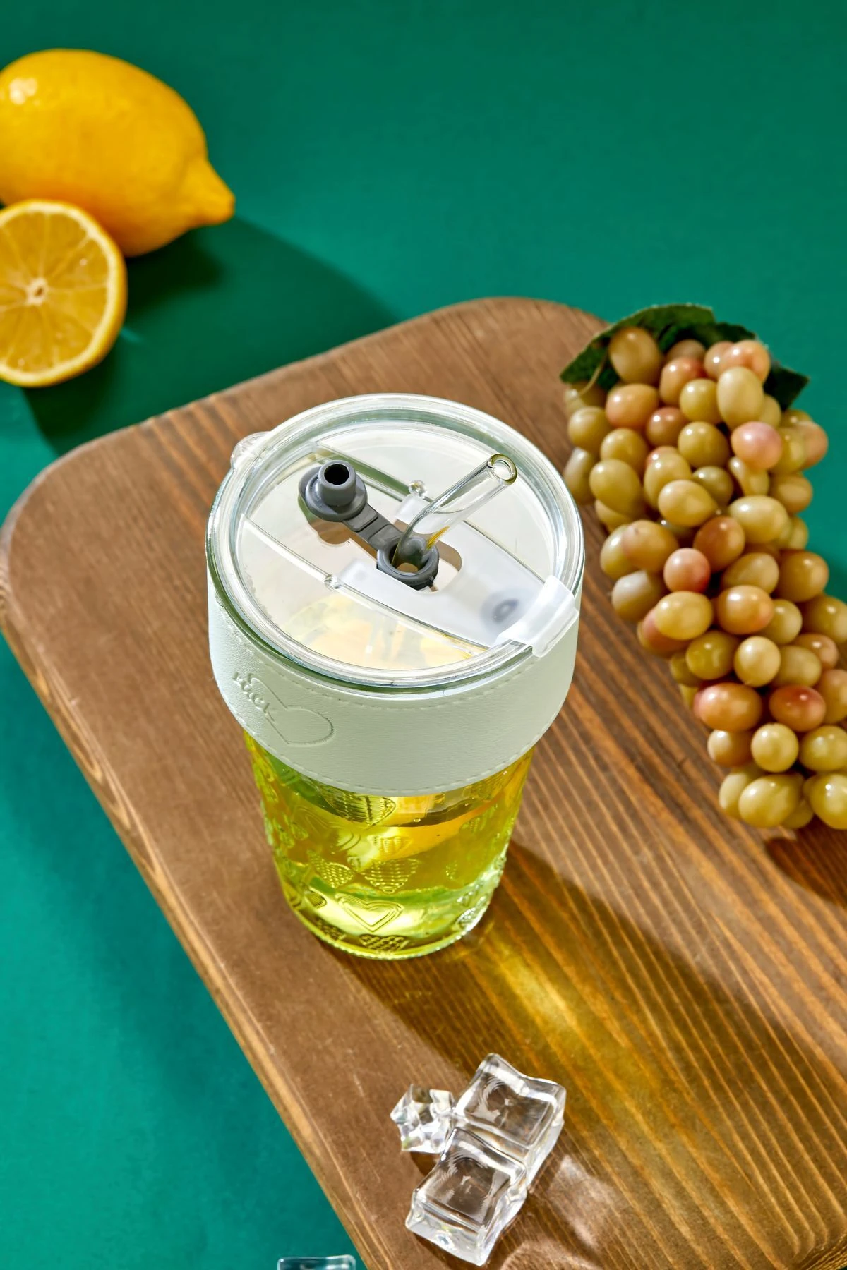 Cam Pipetli, Sızdırmaz Kapaklı -Gri Şeritli Cam Bardak