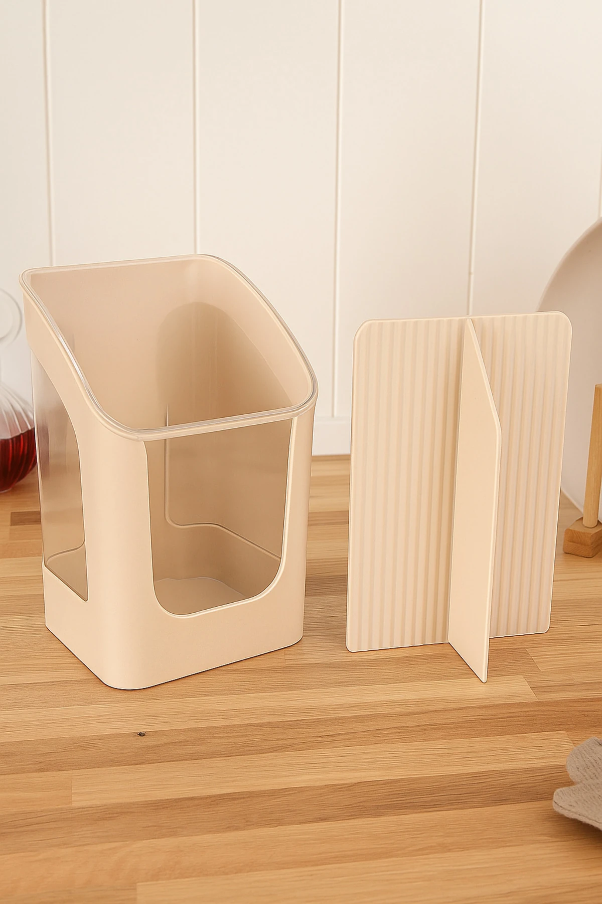 3 Bölmeli Tezgah Üstü Kaşıklık Bölmeli Kaşık Bıçak Standı Mutfak Organizer Bej