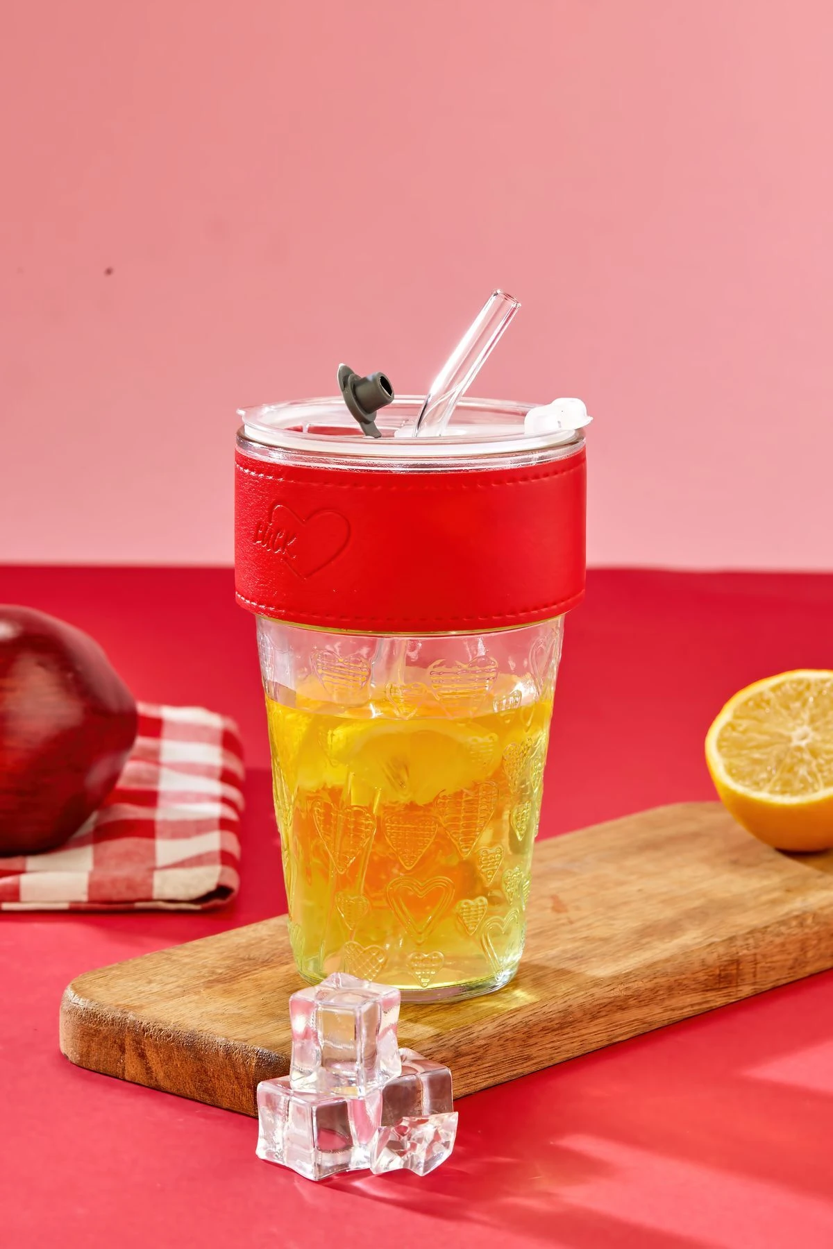 Cam Pipetli, Sızdırmaz Kapaklı -Kırmızı Şeritli Cam Bardak