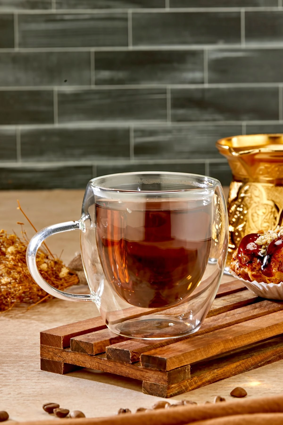 Çift Cidarlı Isıya Dayanıklı Cam Bardak – Kulplu - TEKLİ