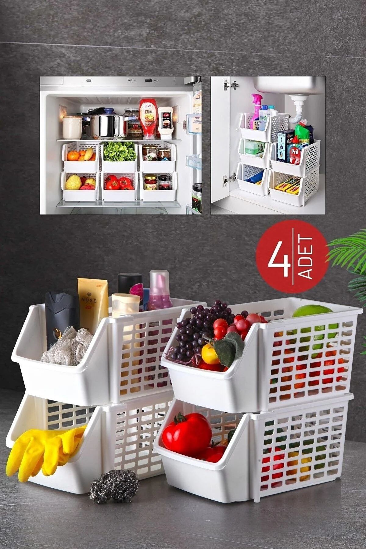 4 Adet Çok Amaçlı Katlı Düzenleyici Beyaz