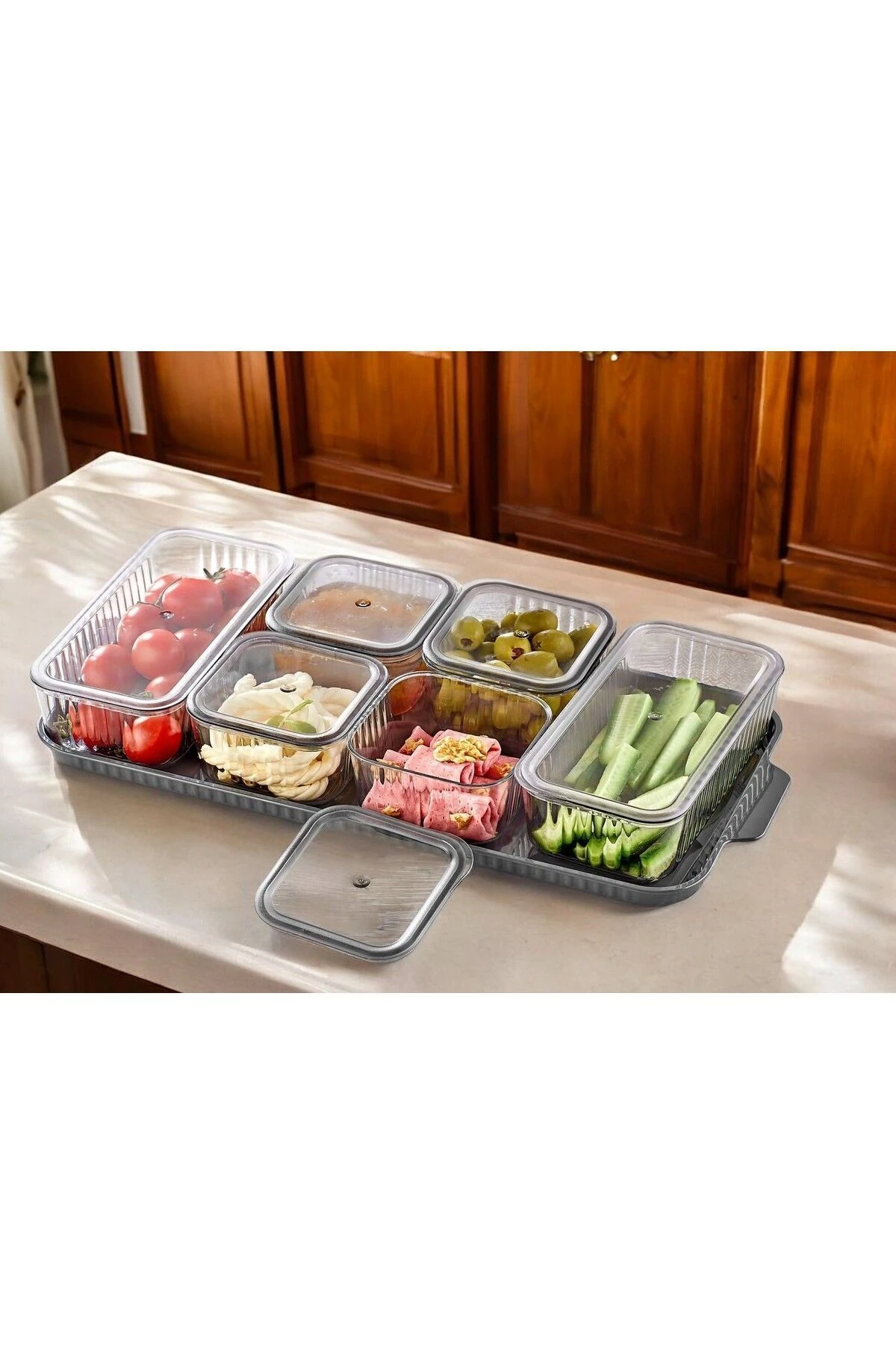 6 Parça Dikdörtgen Kapaklı Kahvaltılık Seti