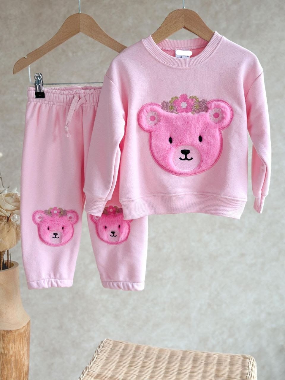 Pembe Ayıcık Detaylı Kız Çocuk Pijama Takımı