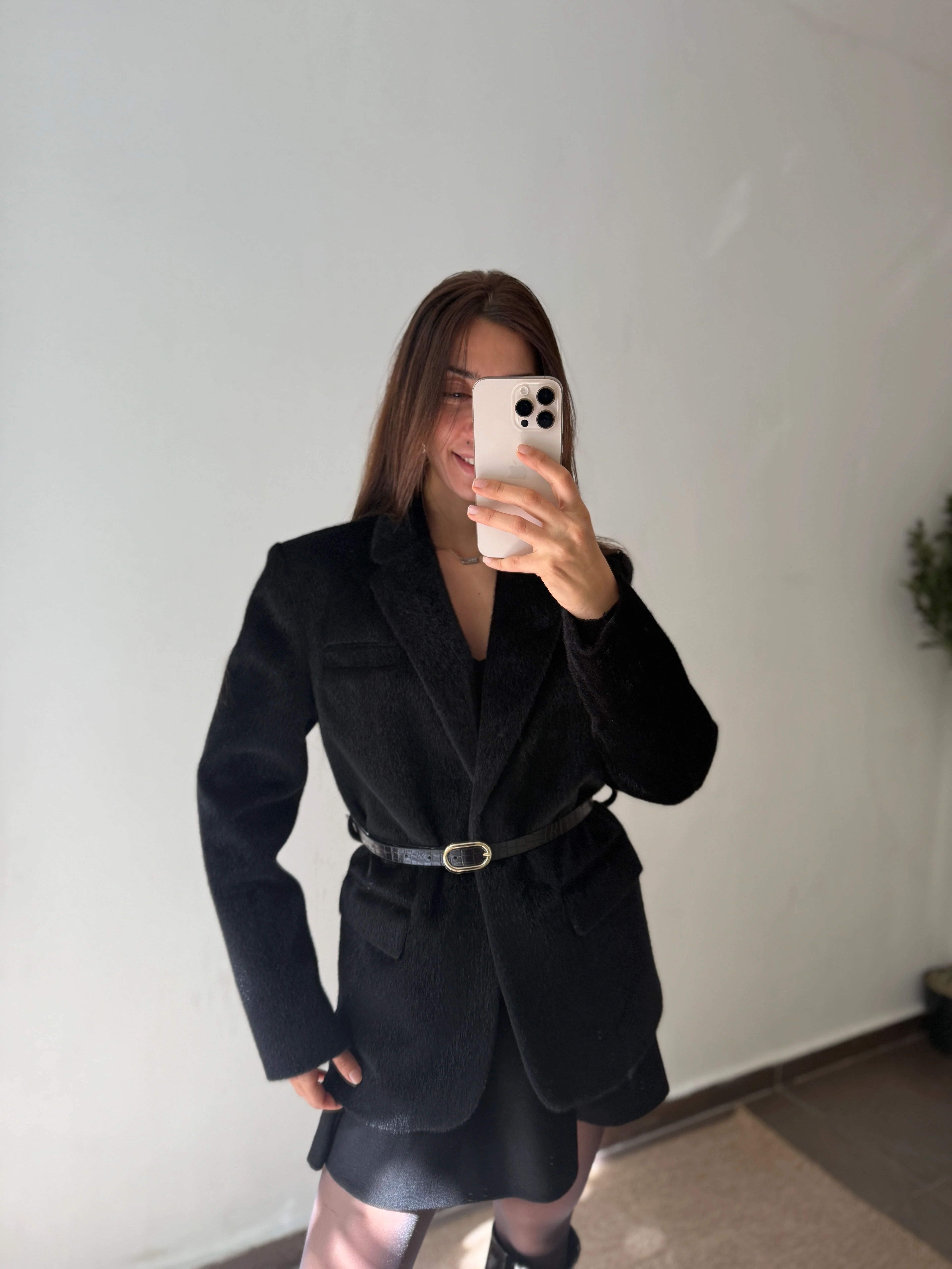 KEMER DETAYLI PELUŞLU BLAZER CEKET