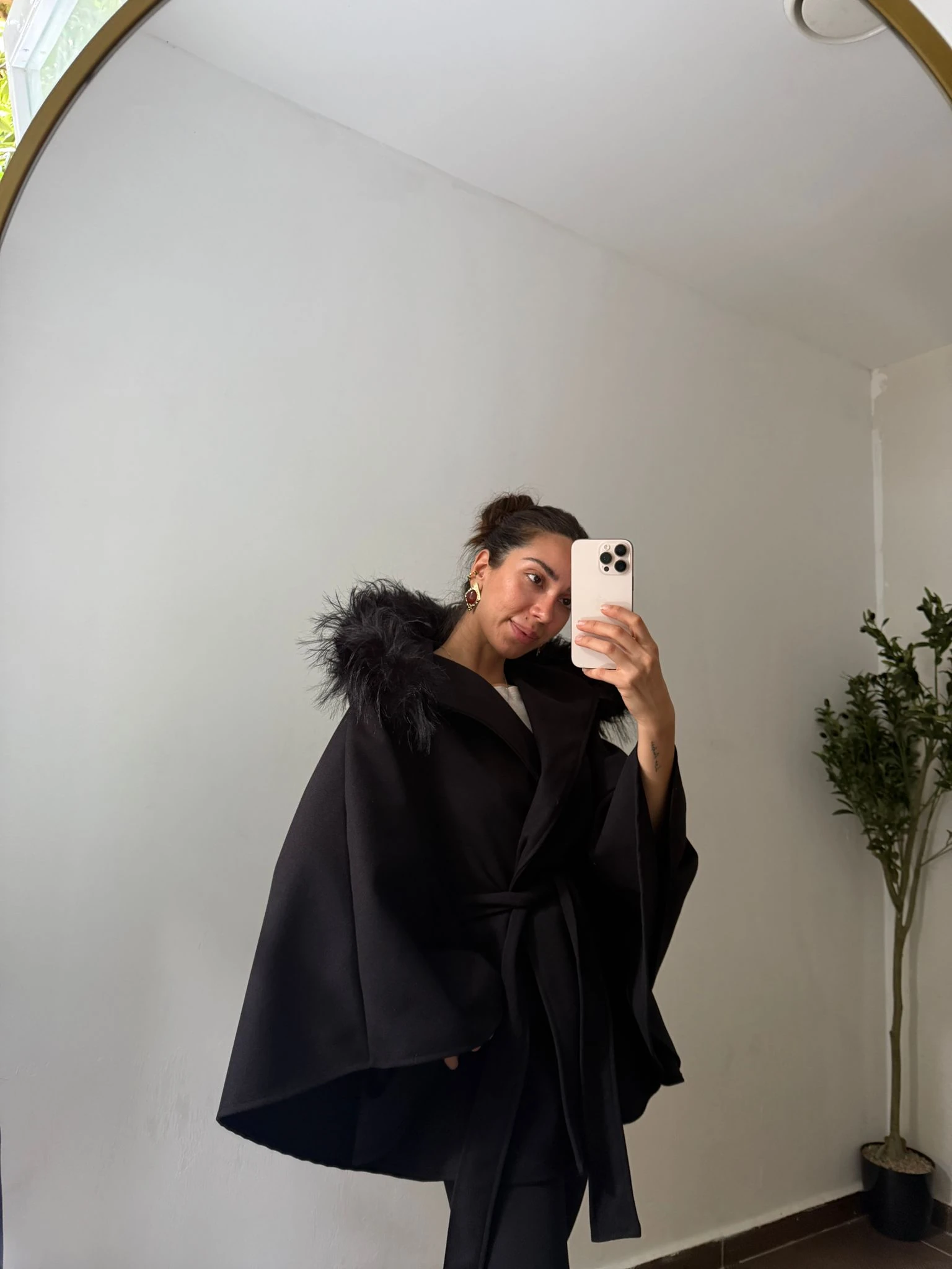 KÜRK DETAYLI PREMİUM KAŞE PANÇO - Siyah