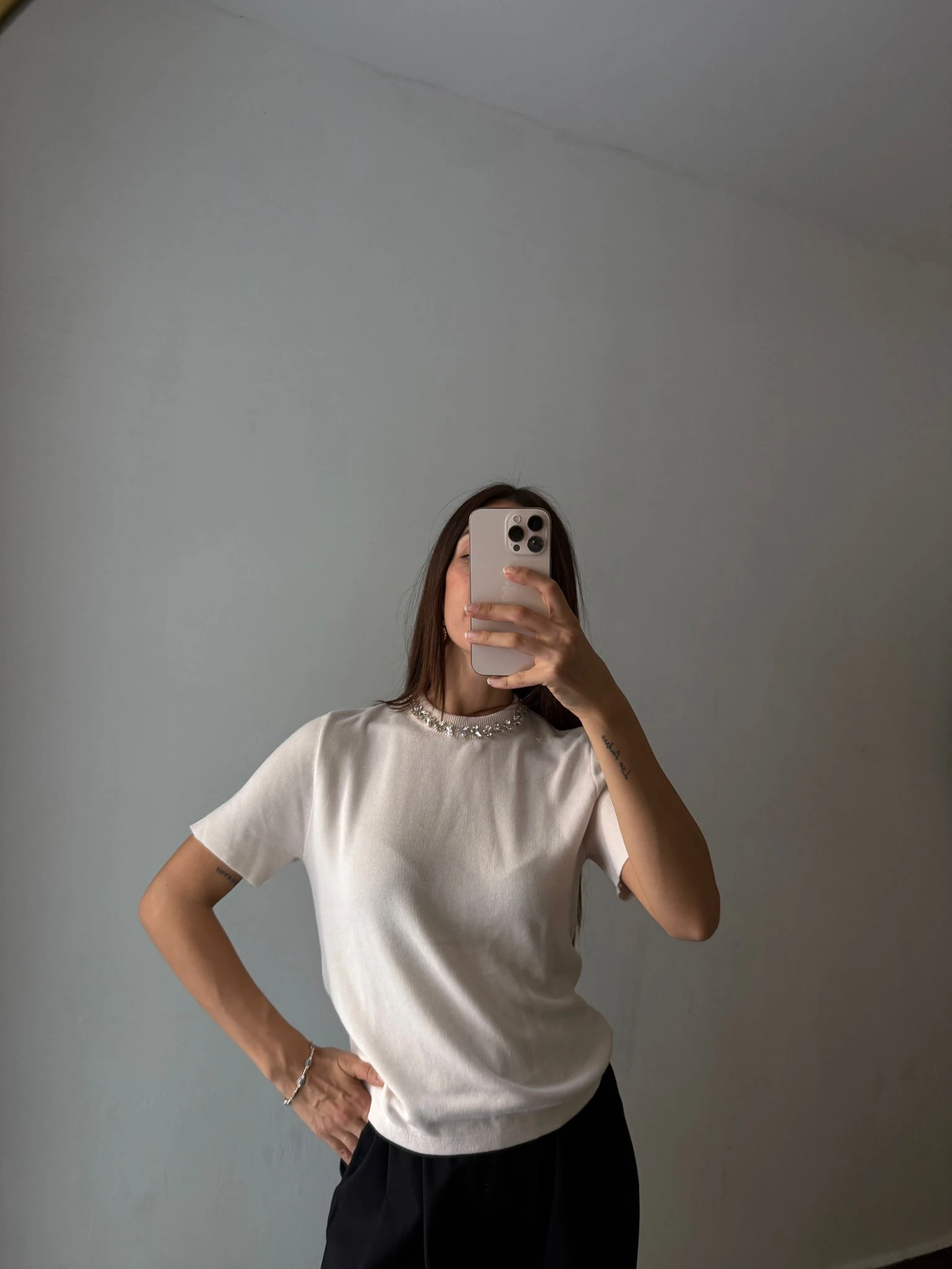 TAŞLI TRİKO BLUZ - Bej