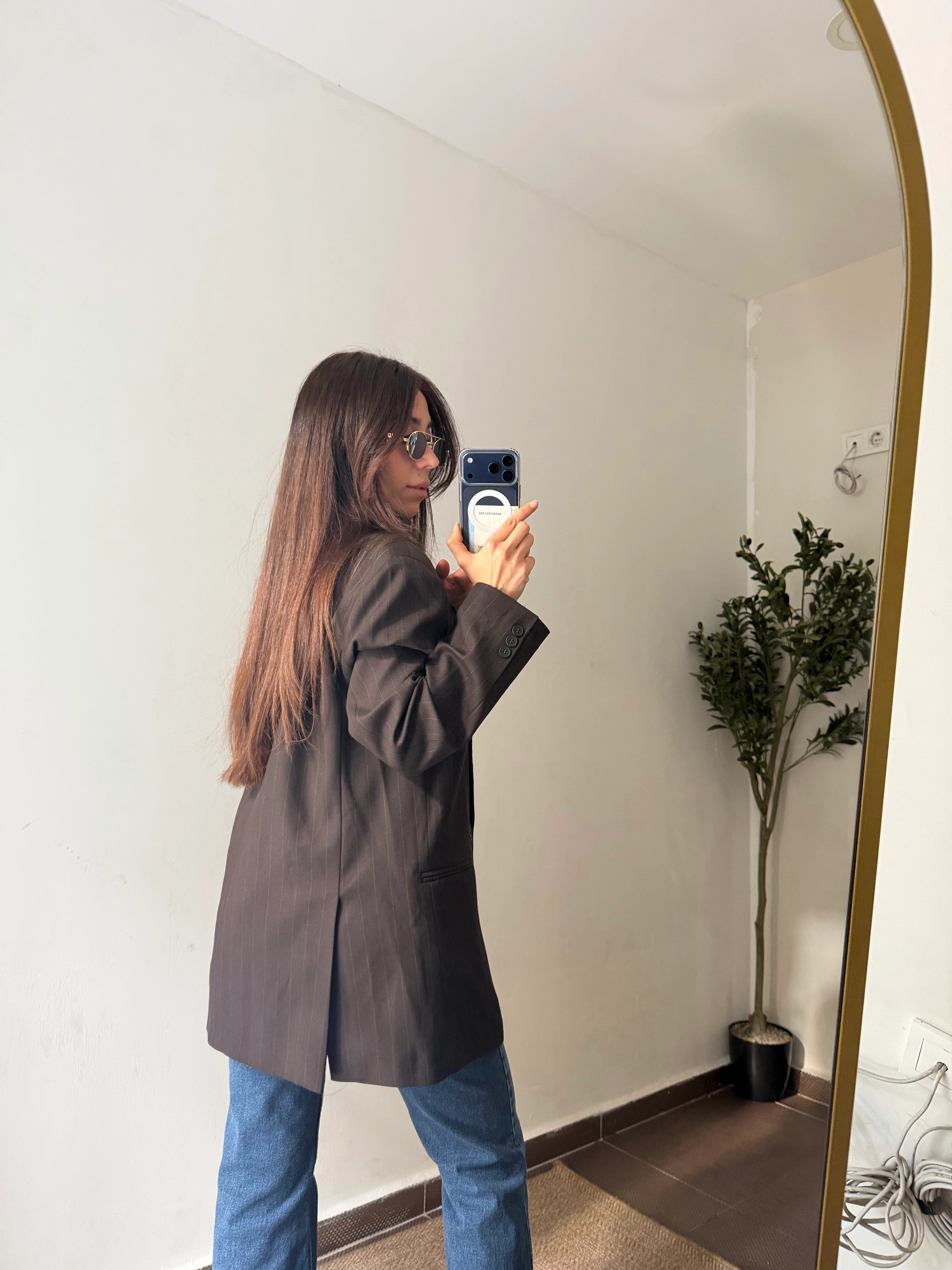 KAHVERENGİ ÇİZGİLİ OVERSİZE BLEYZER 