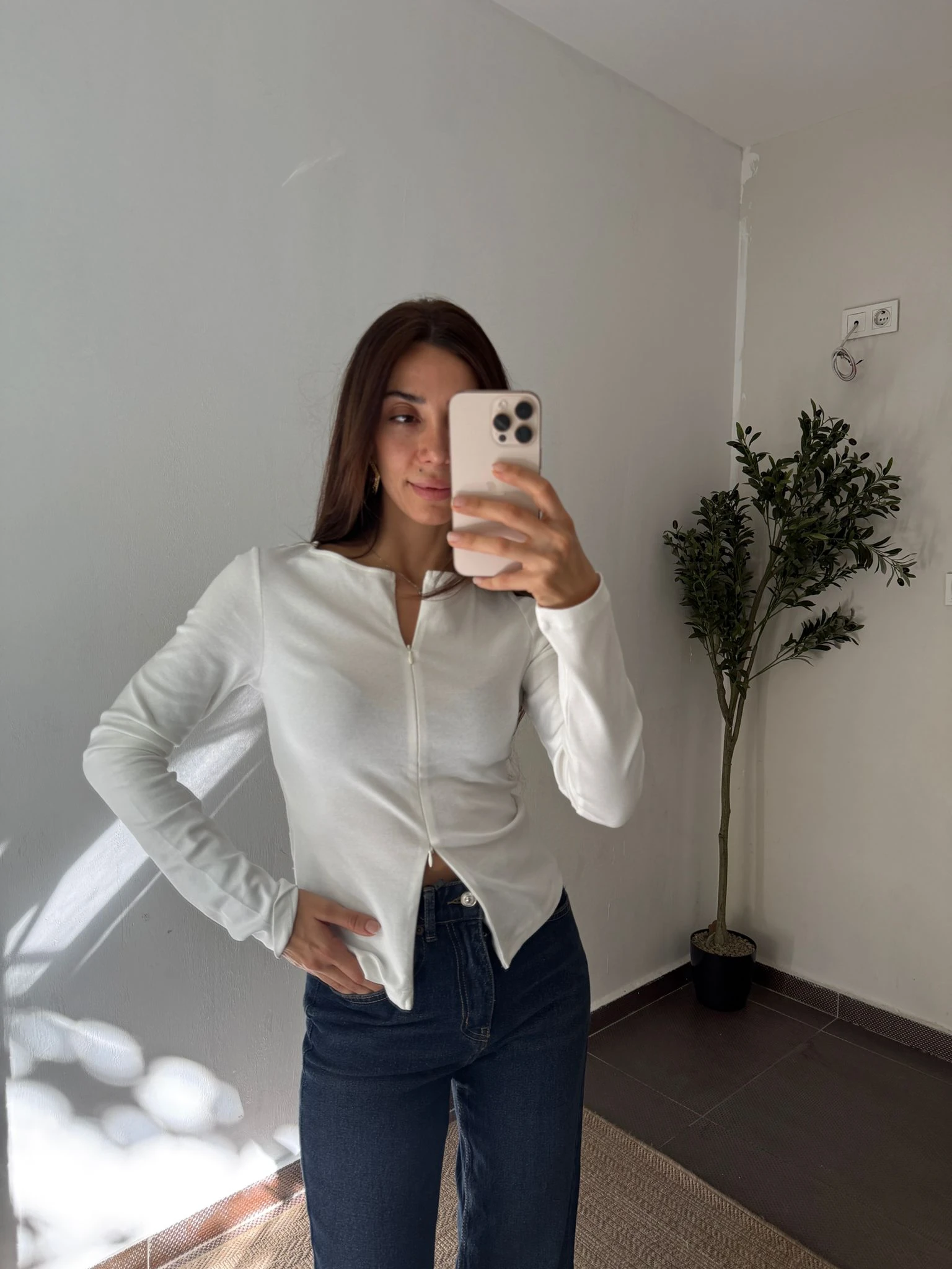 FERMUAR DETAYLI BLUZ - Beyaz