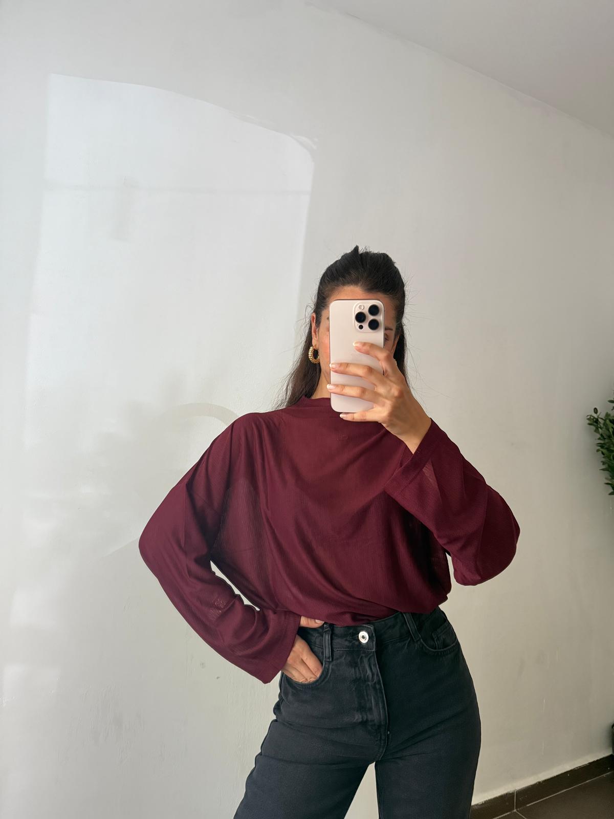 TRANSPARAN BLUZ  - Bordo