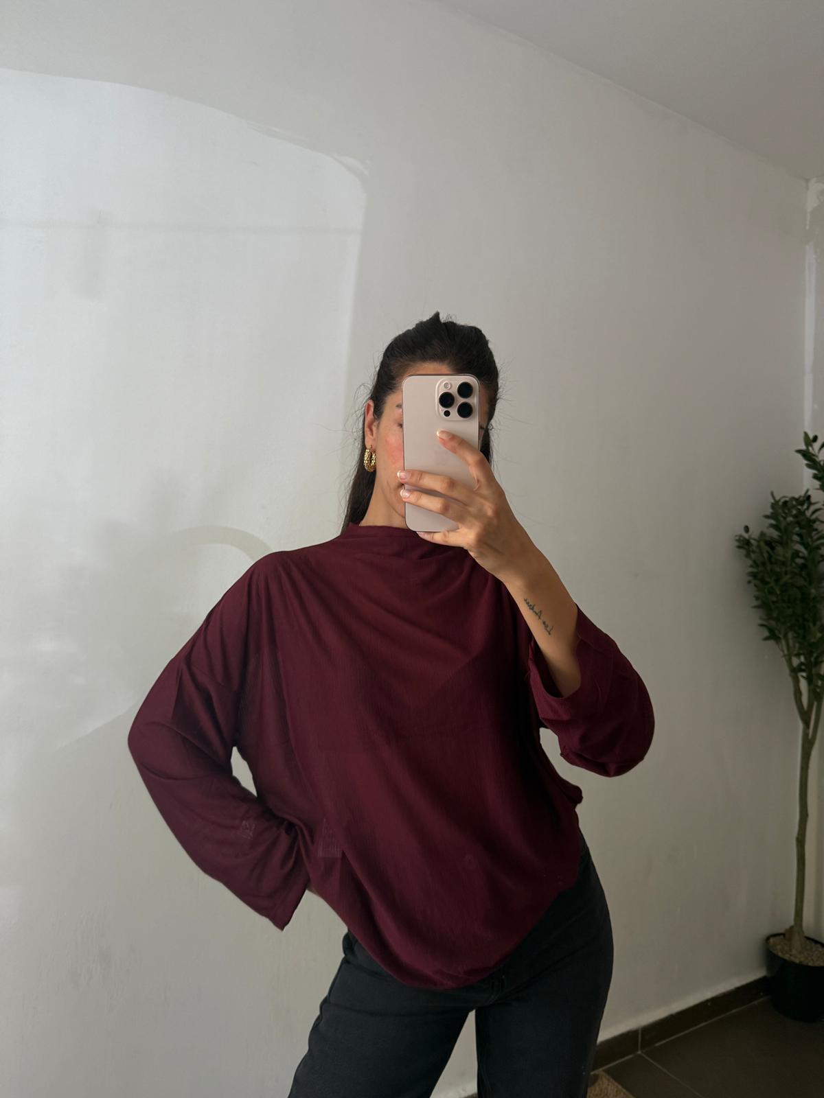TRANSPARAN BLUZ  - Bordo