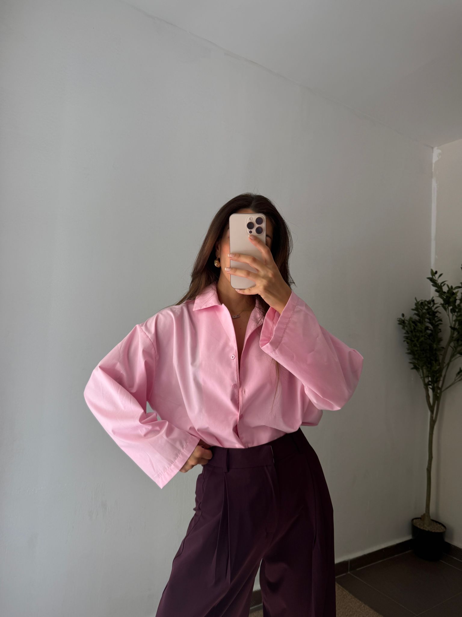 POPLİN OVERSİZE GÖMLEK - Pembe