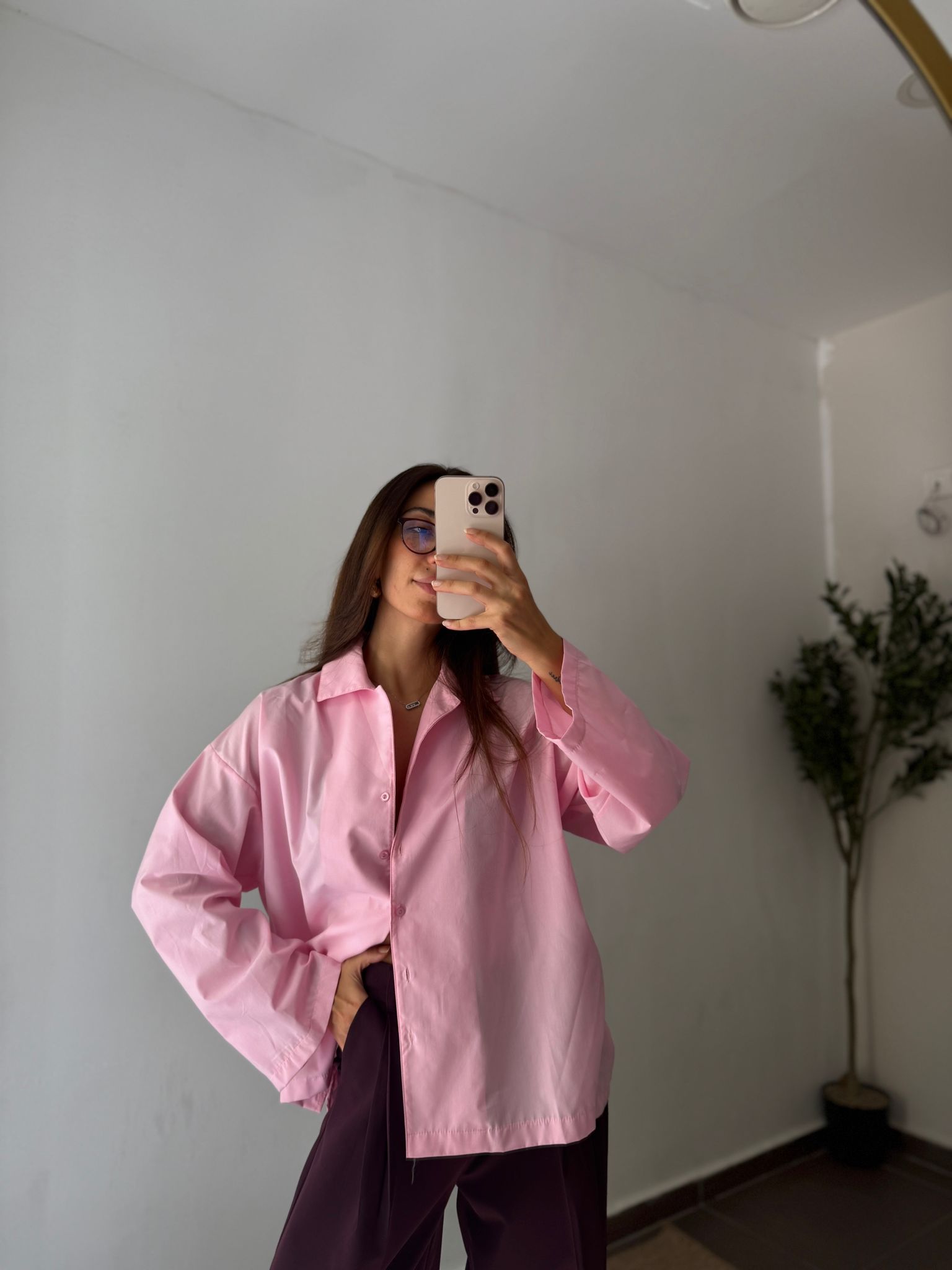 POPLİN OVERSİZE GÖMLEK - Pembe