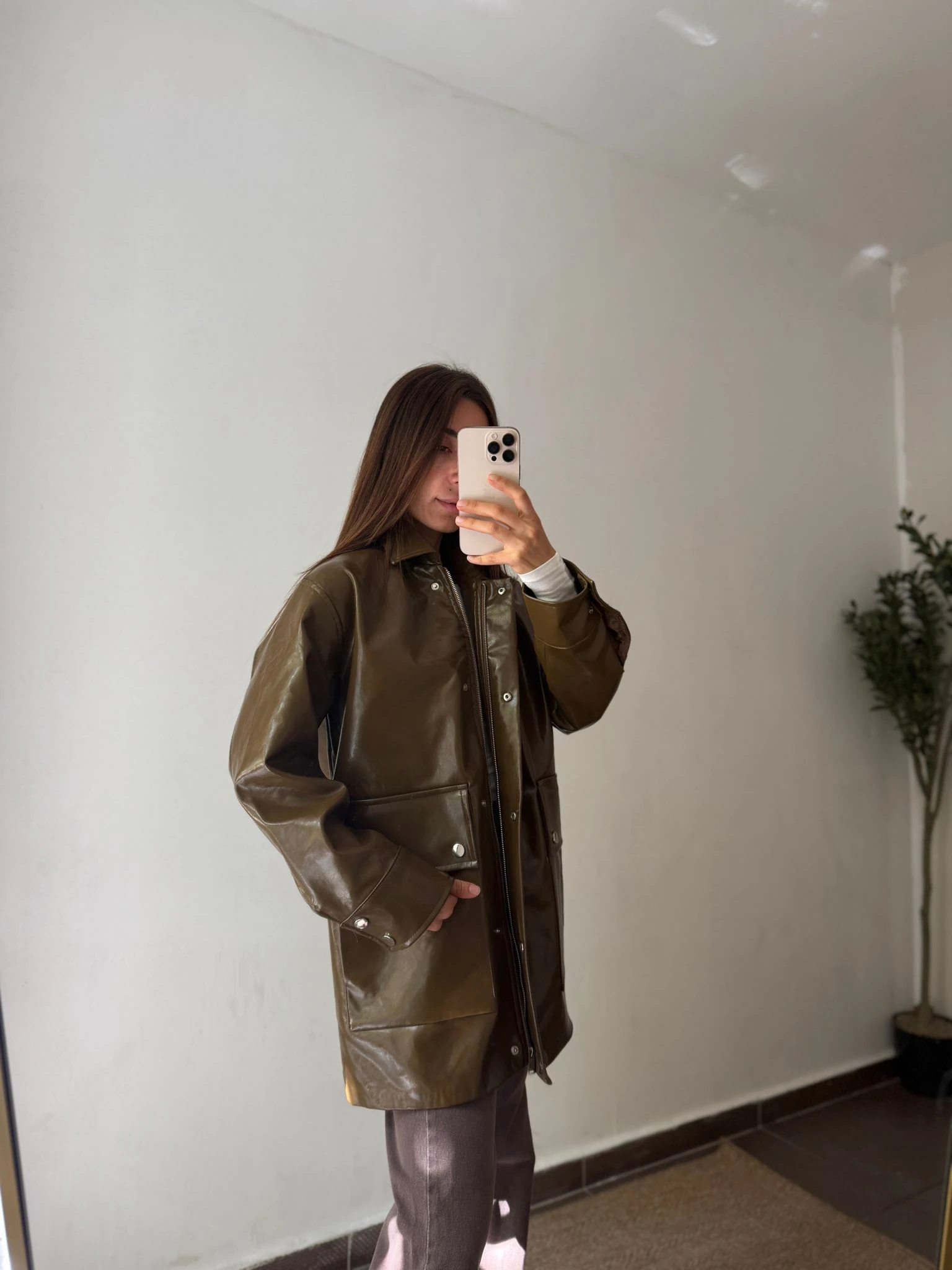 PREMİUM PARLAK DERİ CEKET  - Yeşil